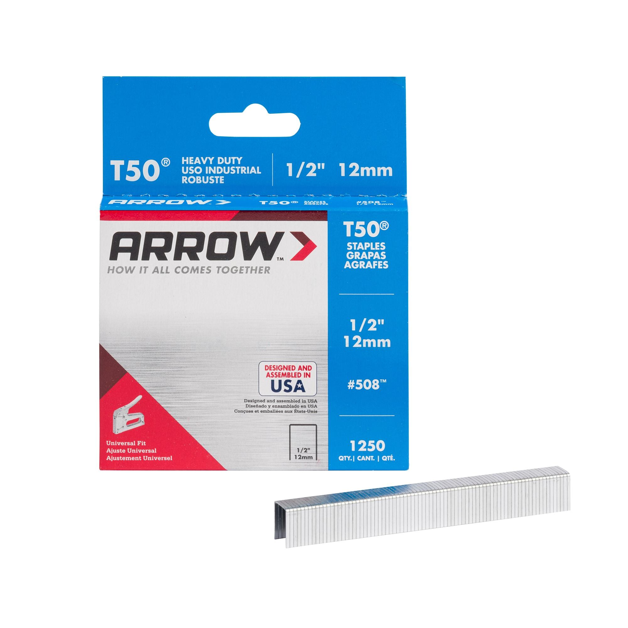 Arrow 508 Heavy Duty T50 1/2" Leg Length, 3/8" Crown, Staples, Heavy Duty, for General Repairs, DIY, Home Improvement, New