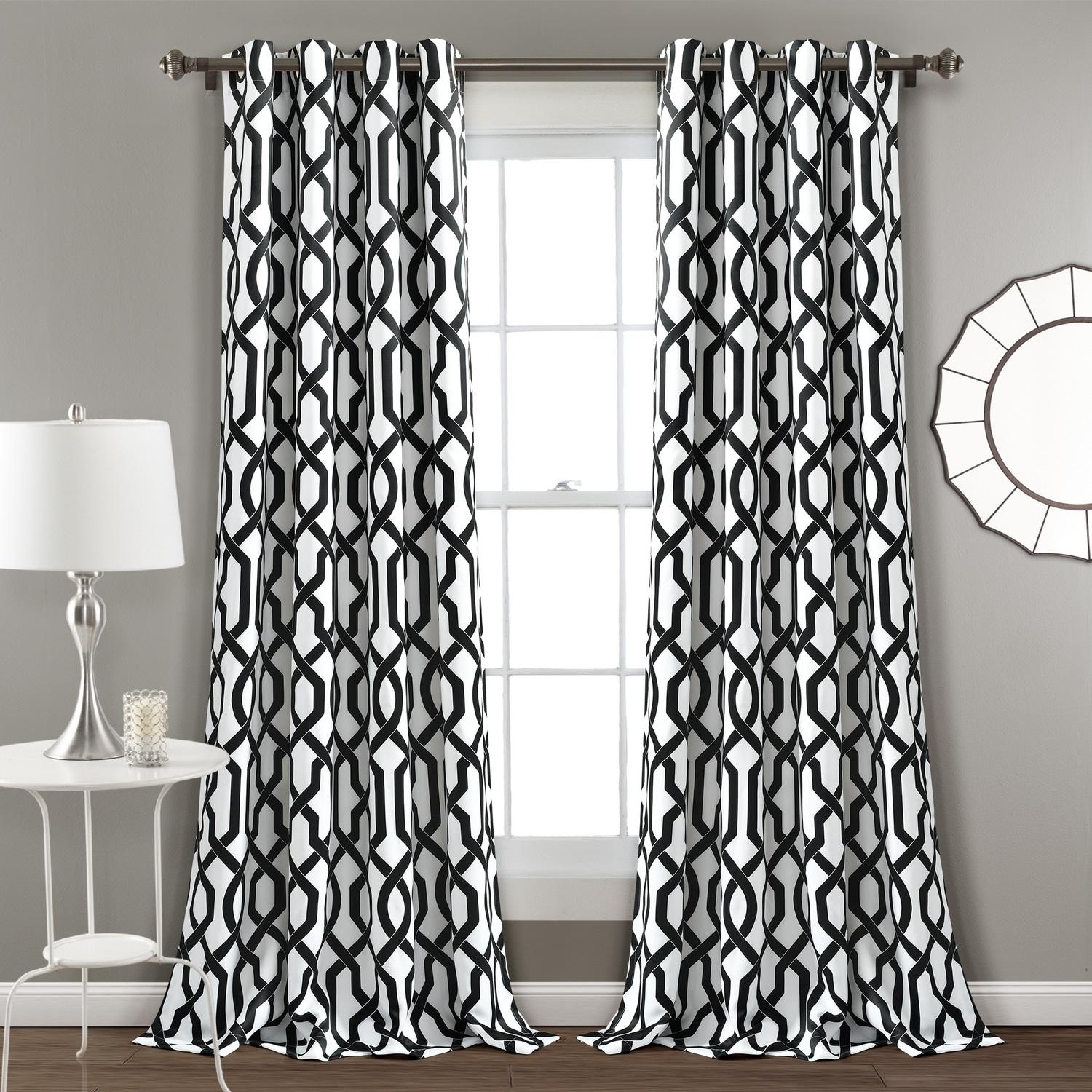 Lush Decor Edward Trellis Room Darkening 95" x 52" Trellis White Metal Grommets Pair Window Panel