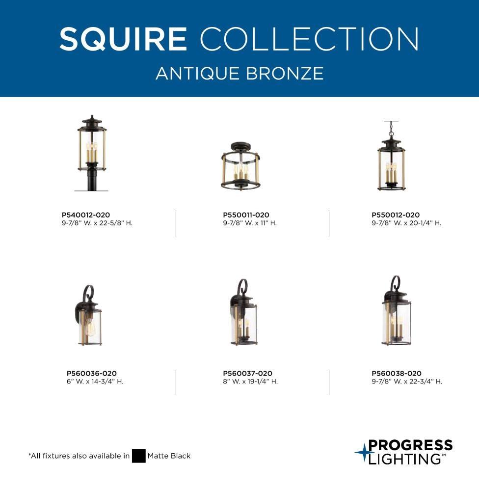 Progress Lighting Squire 2-Light Medium Wall Lantern, Antique Bronze, Clear Glass Shade