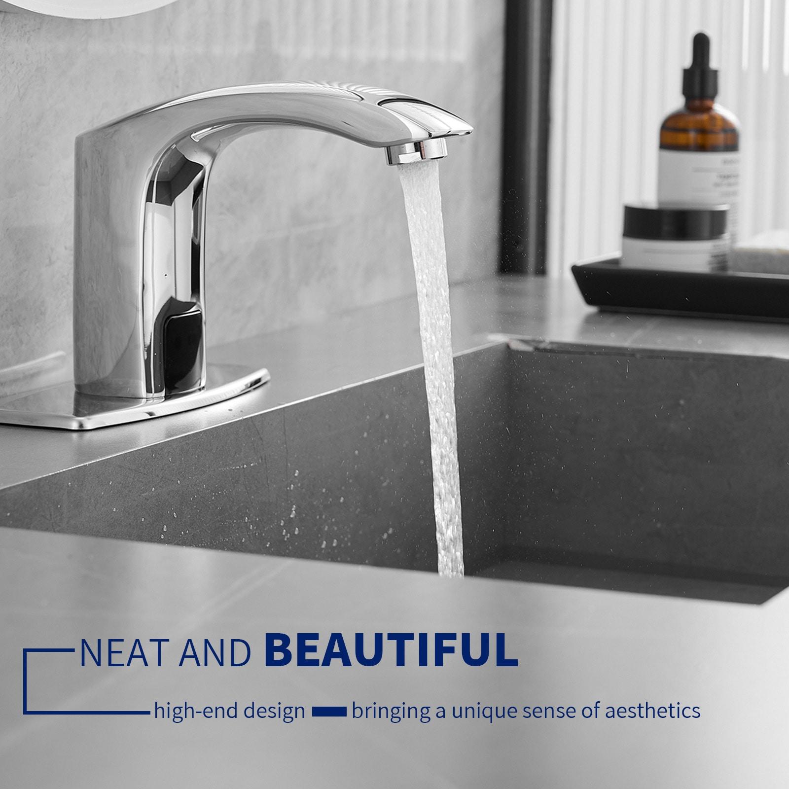 BWE Automatic Sensor Touchless Bathroom Sink Faucet With Deck Plate In Polished Chrome