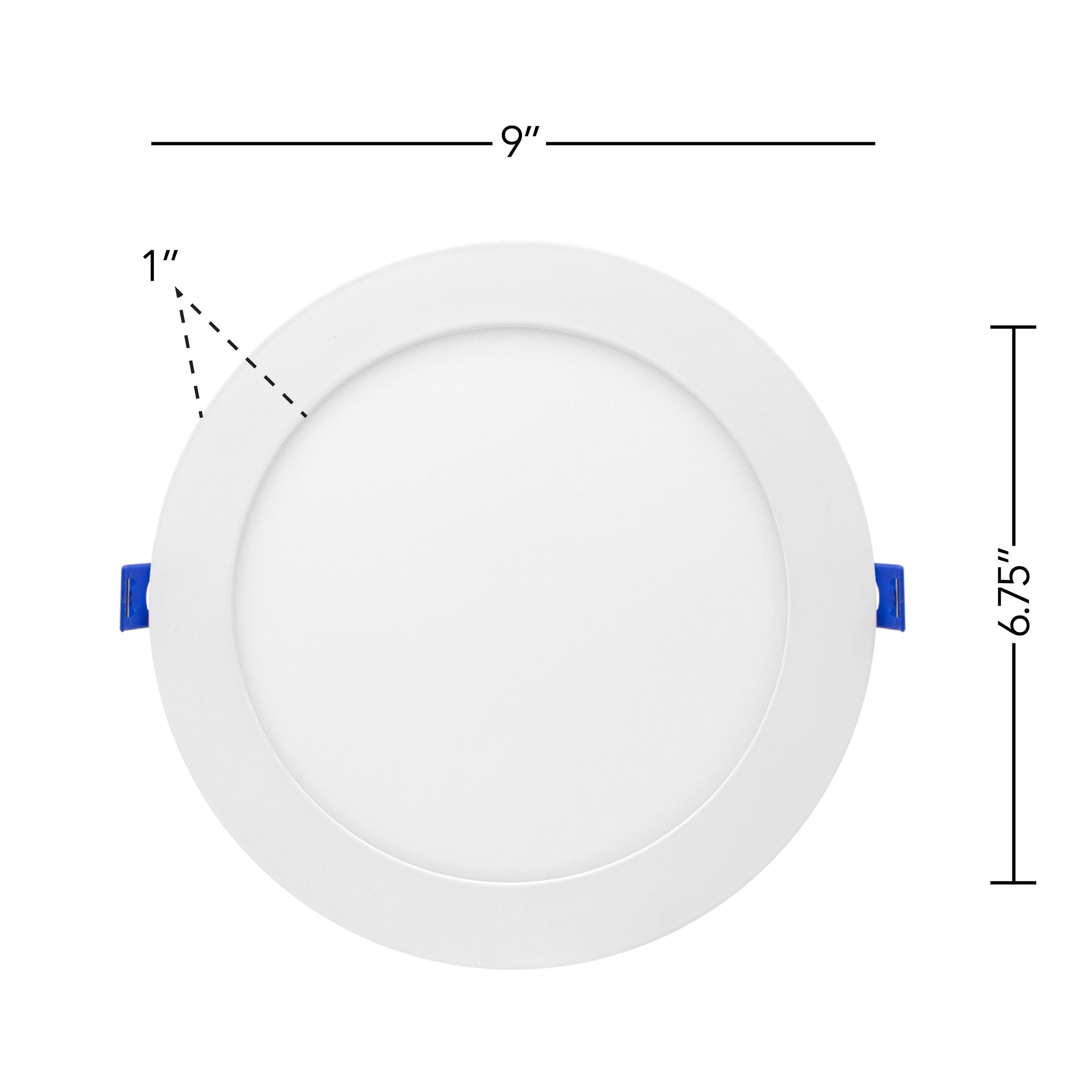 Maxxima 8 in. 5CCT Round Recessed LED Downlight, 1600 Lumens Slim Round Flat Panel Color Selectable 2700K-5000K (2700K/3000K/3500K/4000K/5000K), Dimmable, Canless IC Rated, White Trim, J-Box Included