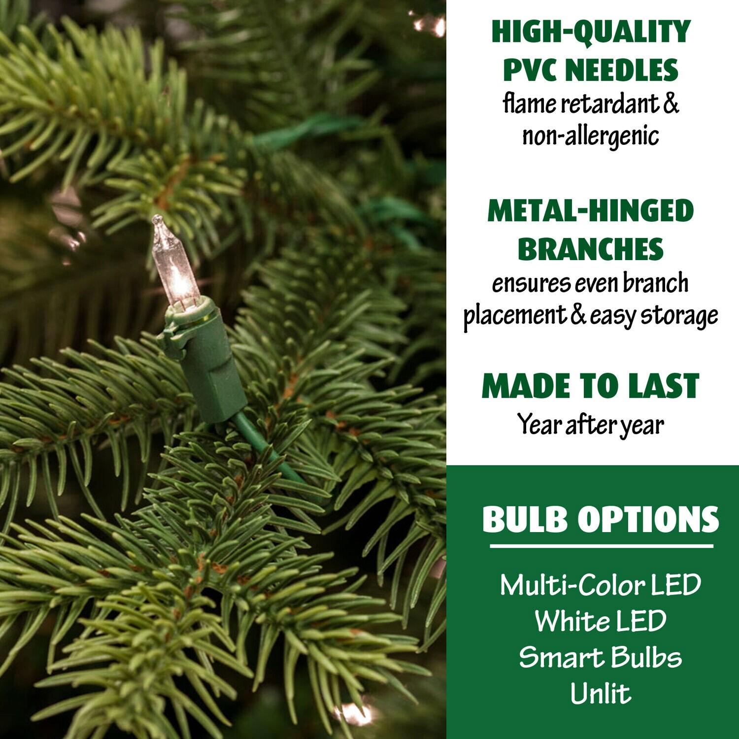 Fraser Hill Farm Carmel Pine Slim Artificial Christmas Tree with Clear Incandescent Smart Lights, Stand