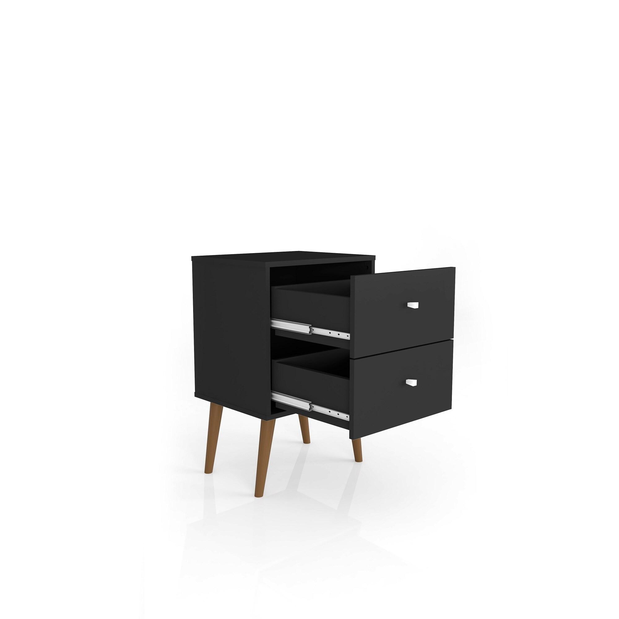 Liberty Mid-Century Modern Nightstand 2.0 with 2 Full Extension Drawers with Solid Wood Legs