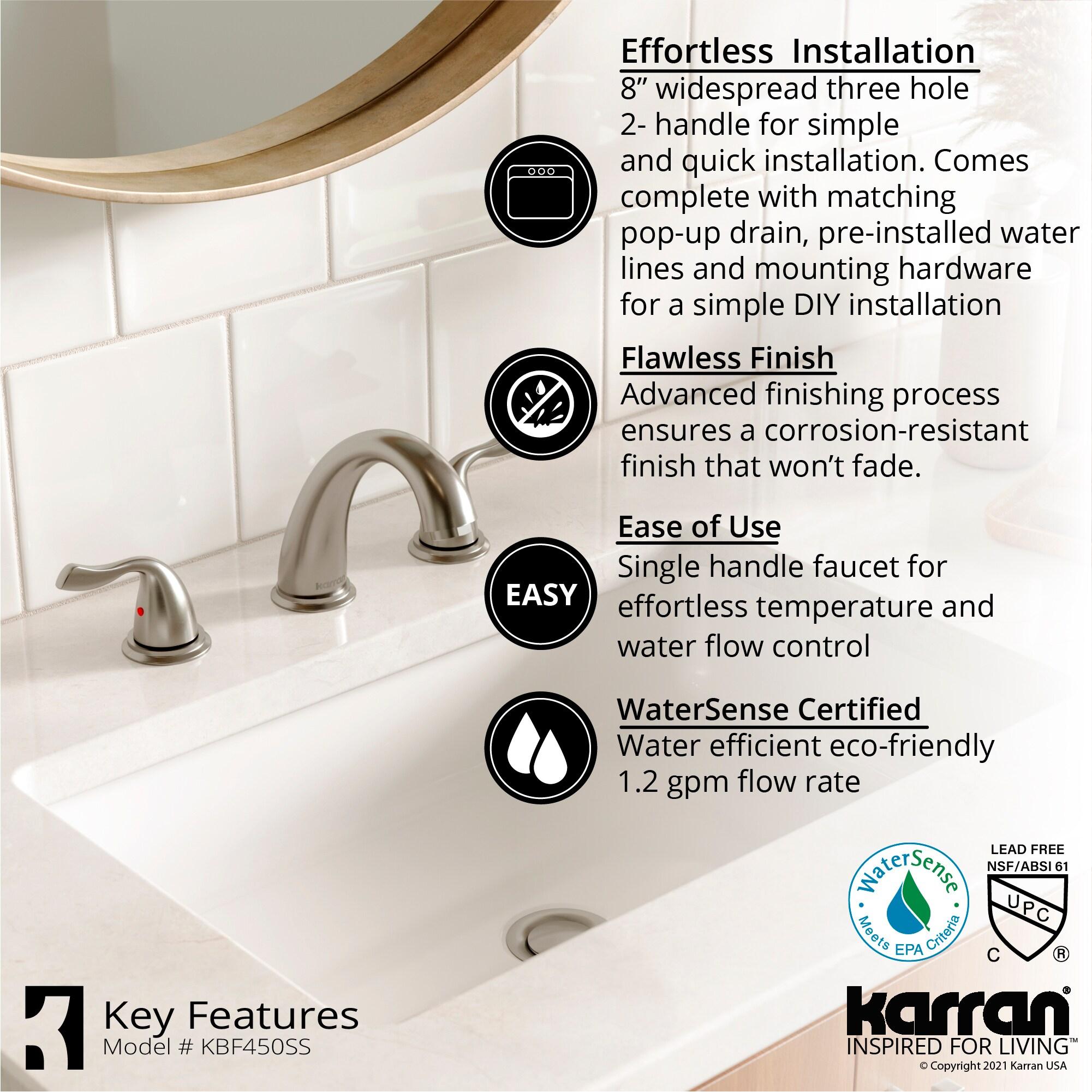 Karran Fulham 8 In. Widespread 2-Handle Bathroom Faucet With Matching Pop-up Drain
