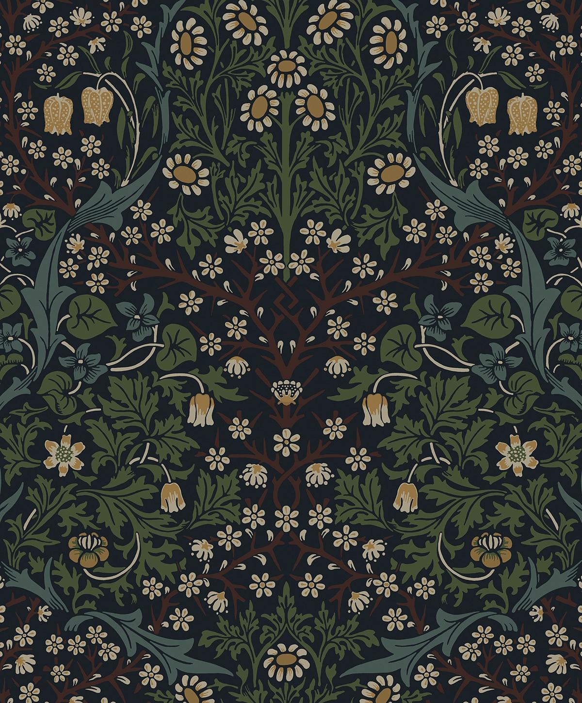 NextWall  Victorian Garden Floral Peel and Stick Wallpaper 20.9 in. W x 18 ft. L - Midnight Blue & Evergreen