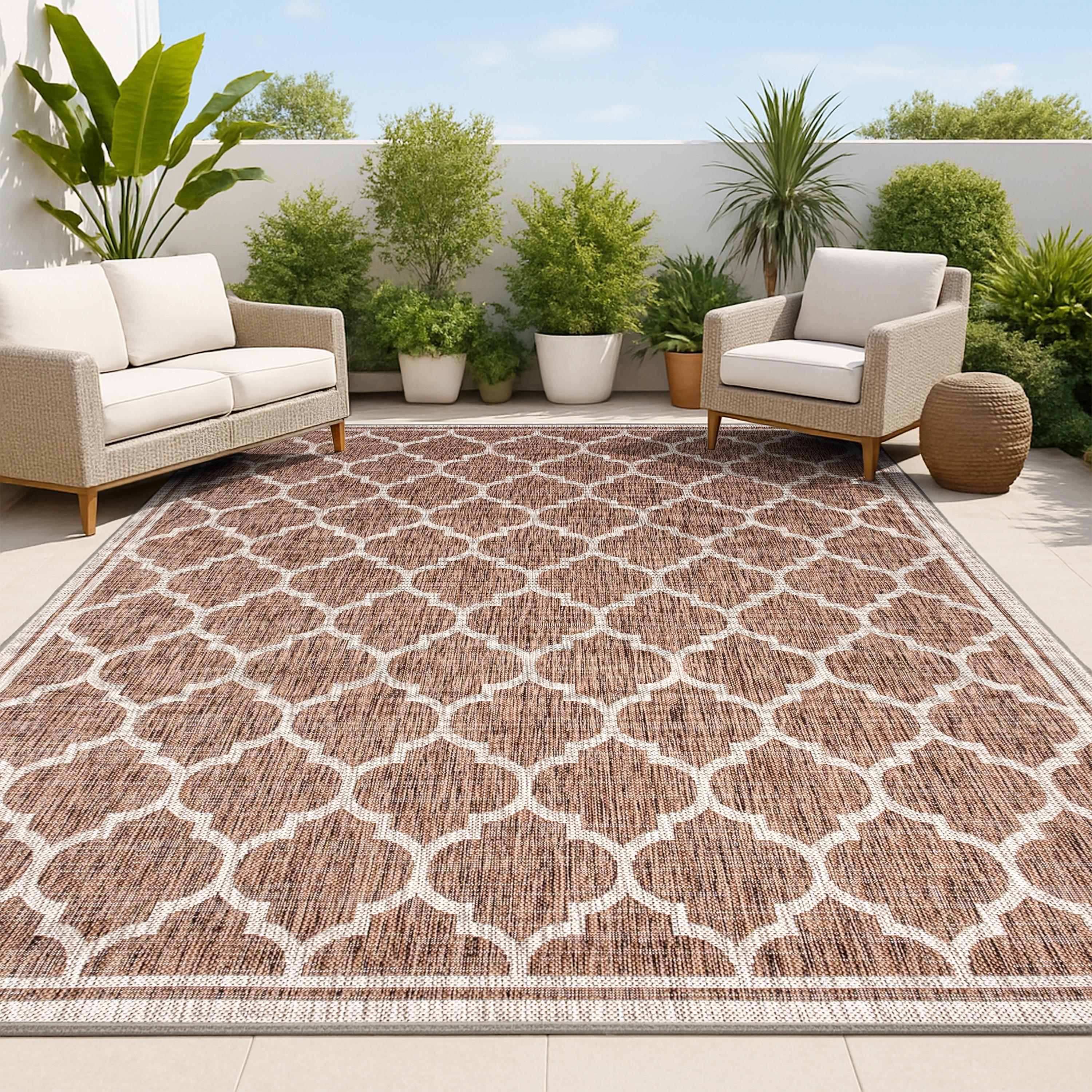 8'x10' Trebol Moroccan Trellis Textured Weave Indoor/Outdoor Area Rug, Espresso/Taupe - JONATHAN Y