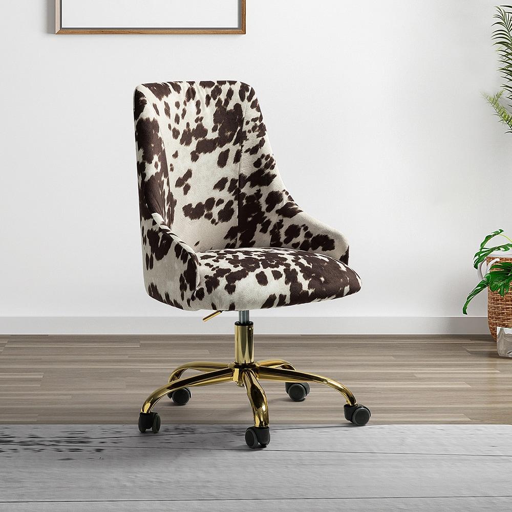 Ergonomic Swivel Task Chair in Cowhide Fabric with Metal Base