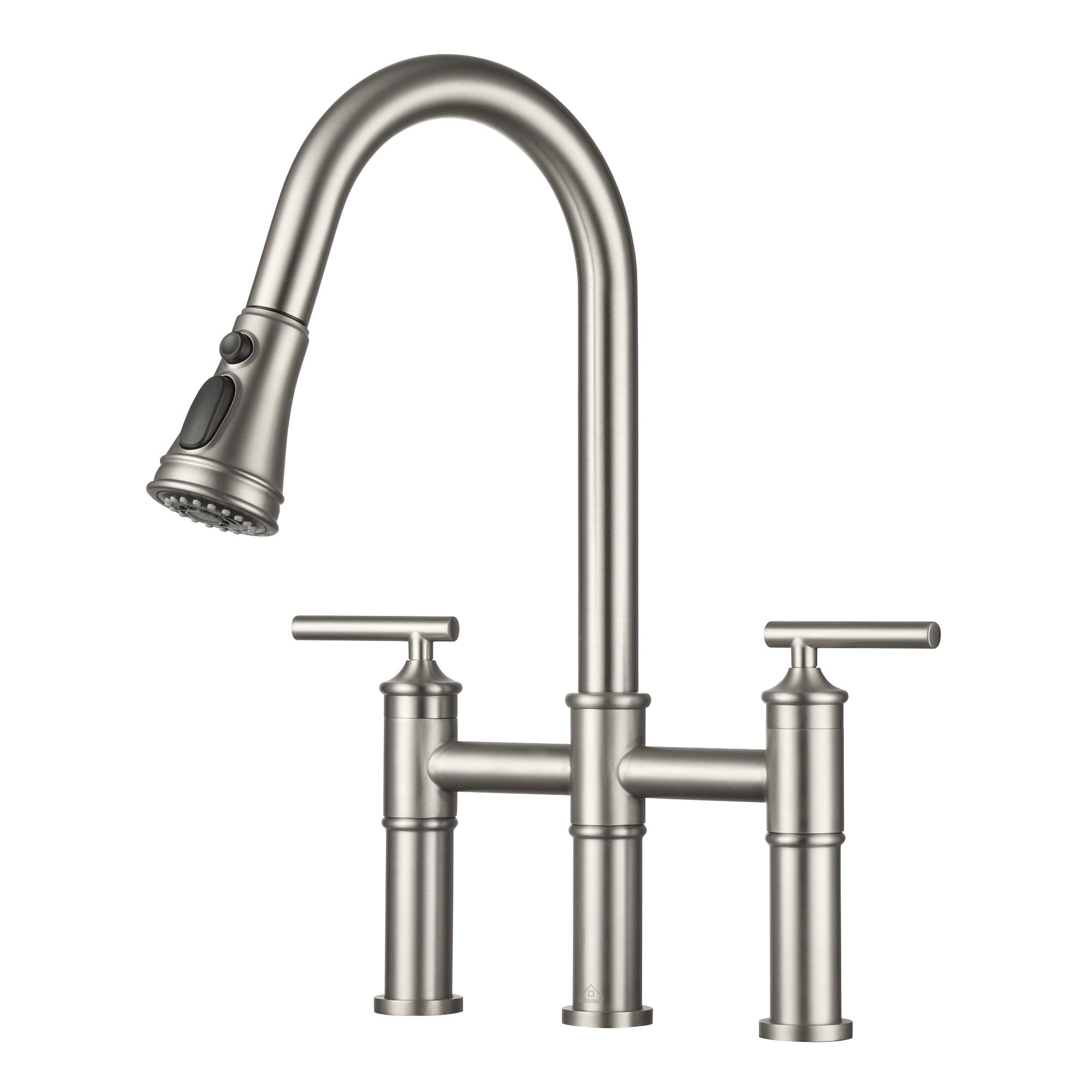 CASAINC Sleek 2-Handle Bridge Kitchen Faucet with Three Function Pull-Down Sprayhead 1.8 GPM KCLT0001-BN