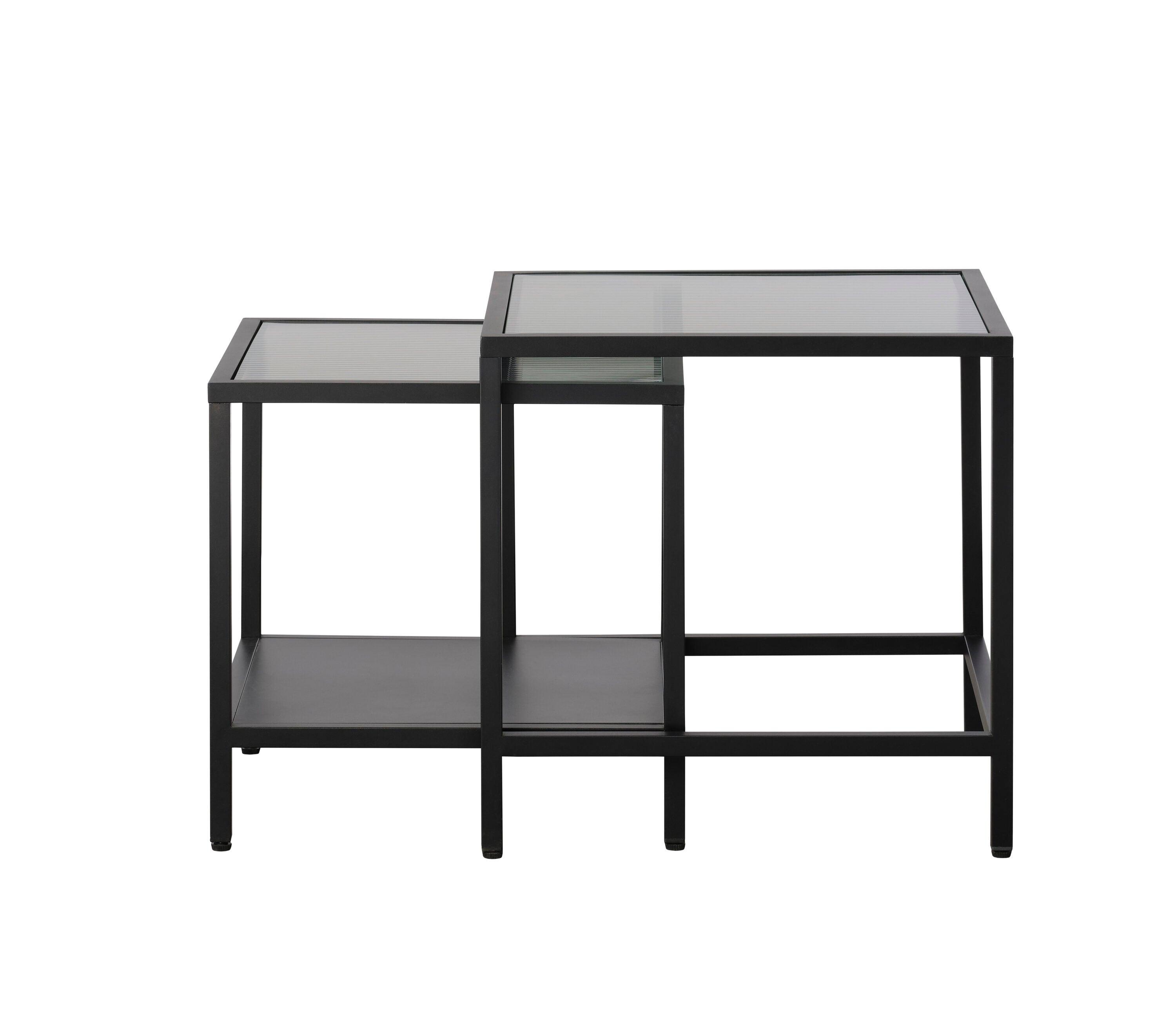 Unique Furniture Metal and Fluted Glass Nesting End Table Set in Black