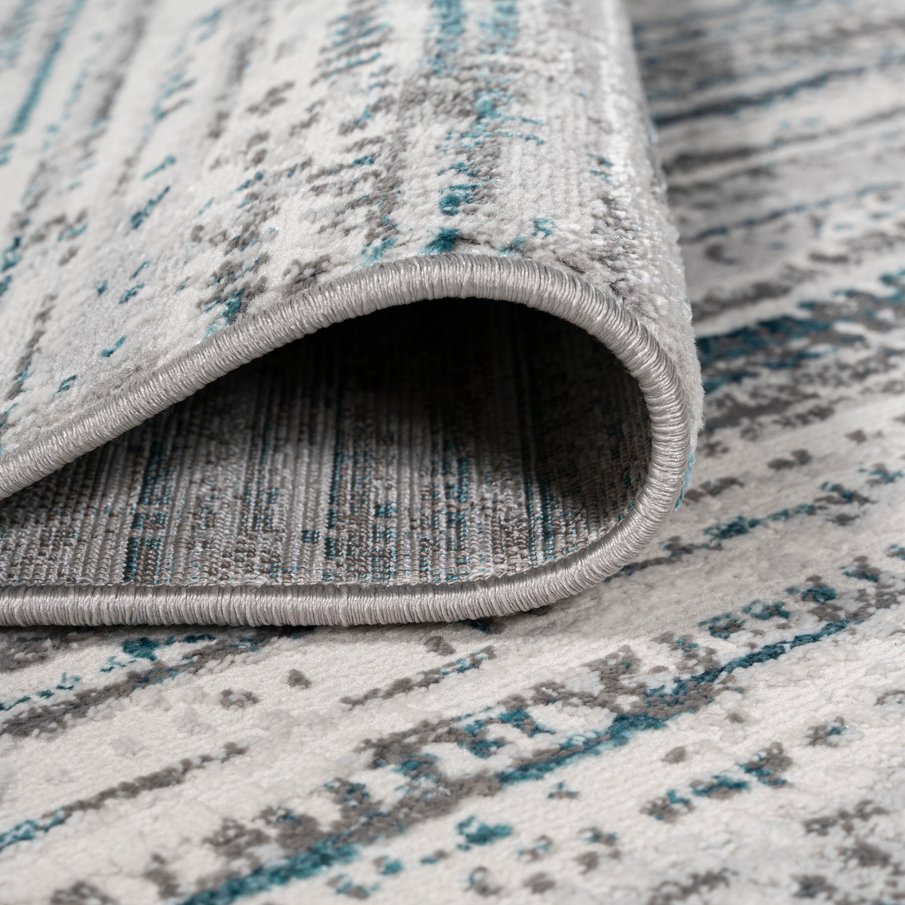 8'x10' Loom Modern Strie'  Area Rug, Gray/Turquoise - JONATHAN Y