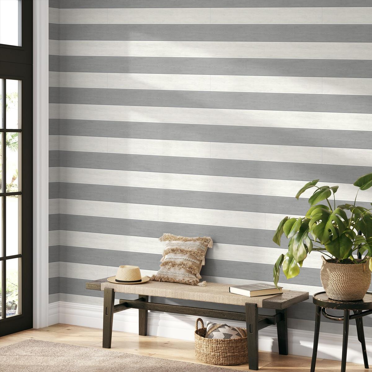 NextWall Argos Grey Two Toned Shiplap Peel and Stick Wallpaper
