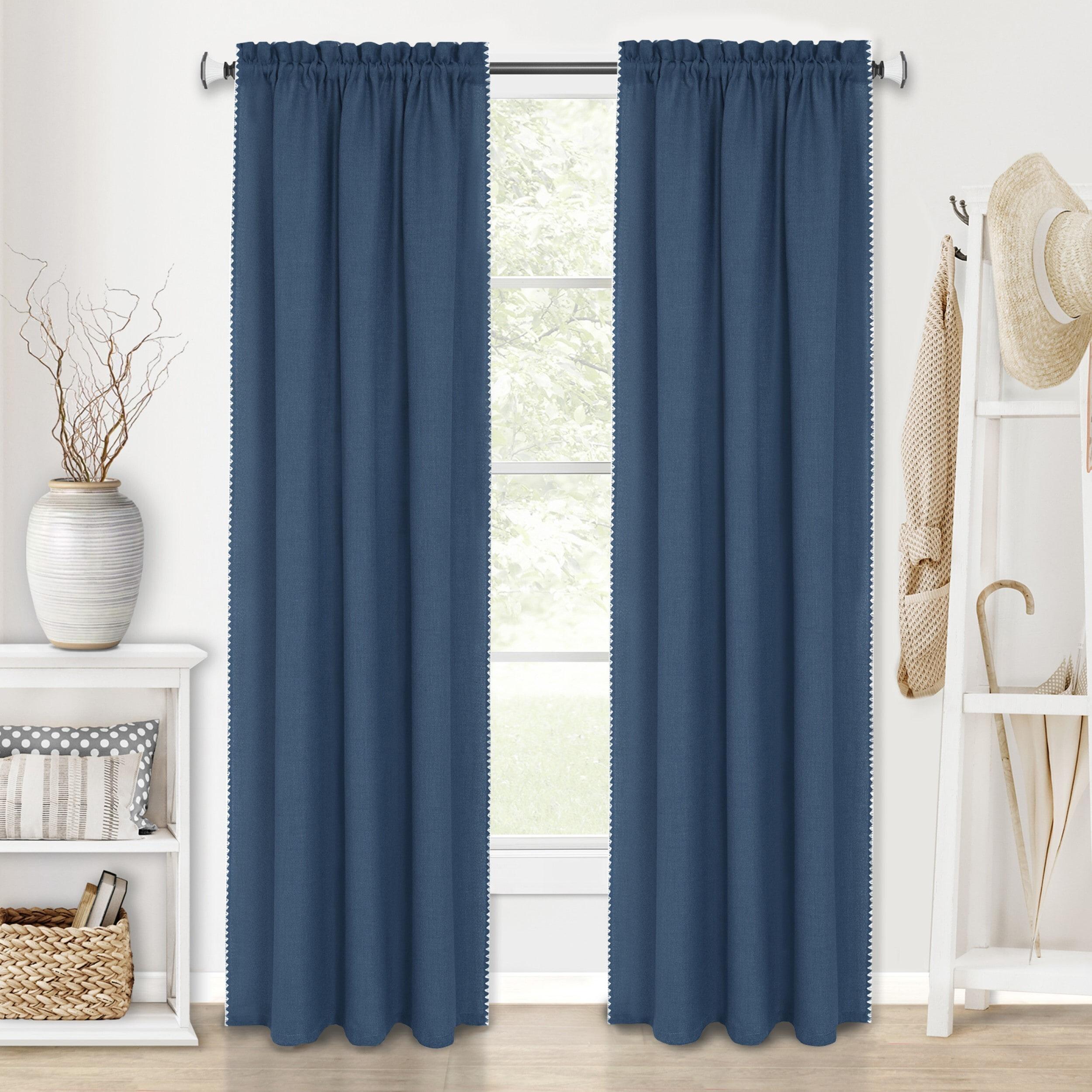 Achim Kendal Solid Rod Pocket Light Filtering Curtain Panel, Blue/White, 52" x 84"