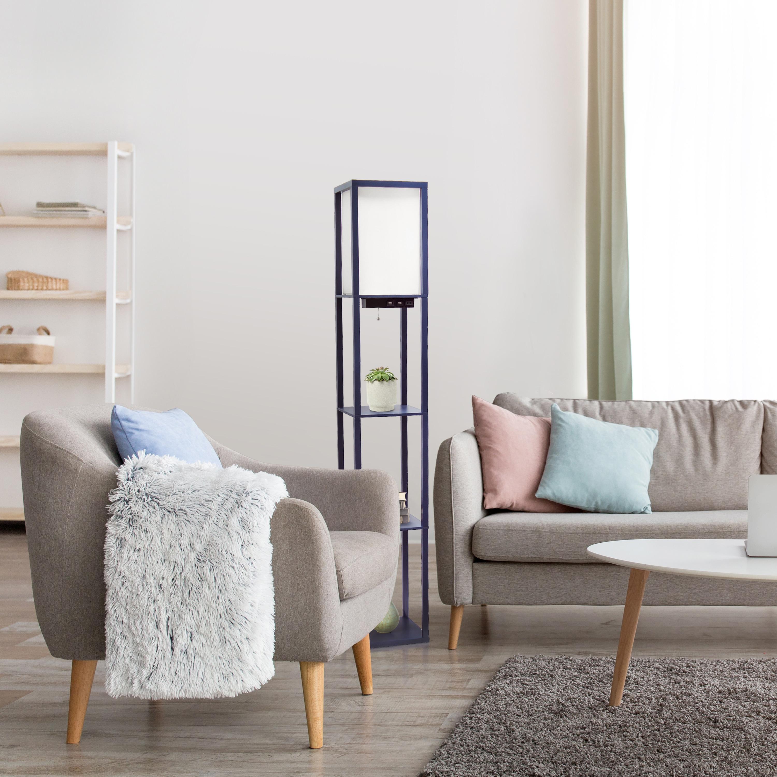 Creekwood Home Classix 62.5" 3-Tier Storage Floor Lamp with Charging Ports and Outlet Navy Blue