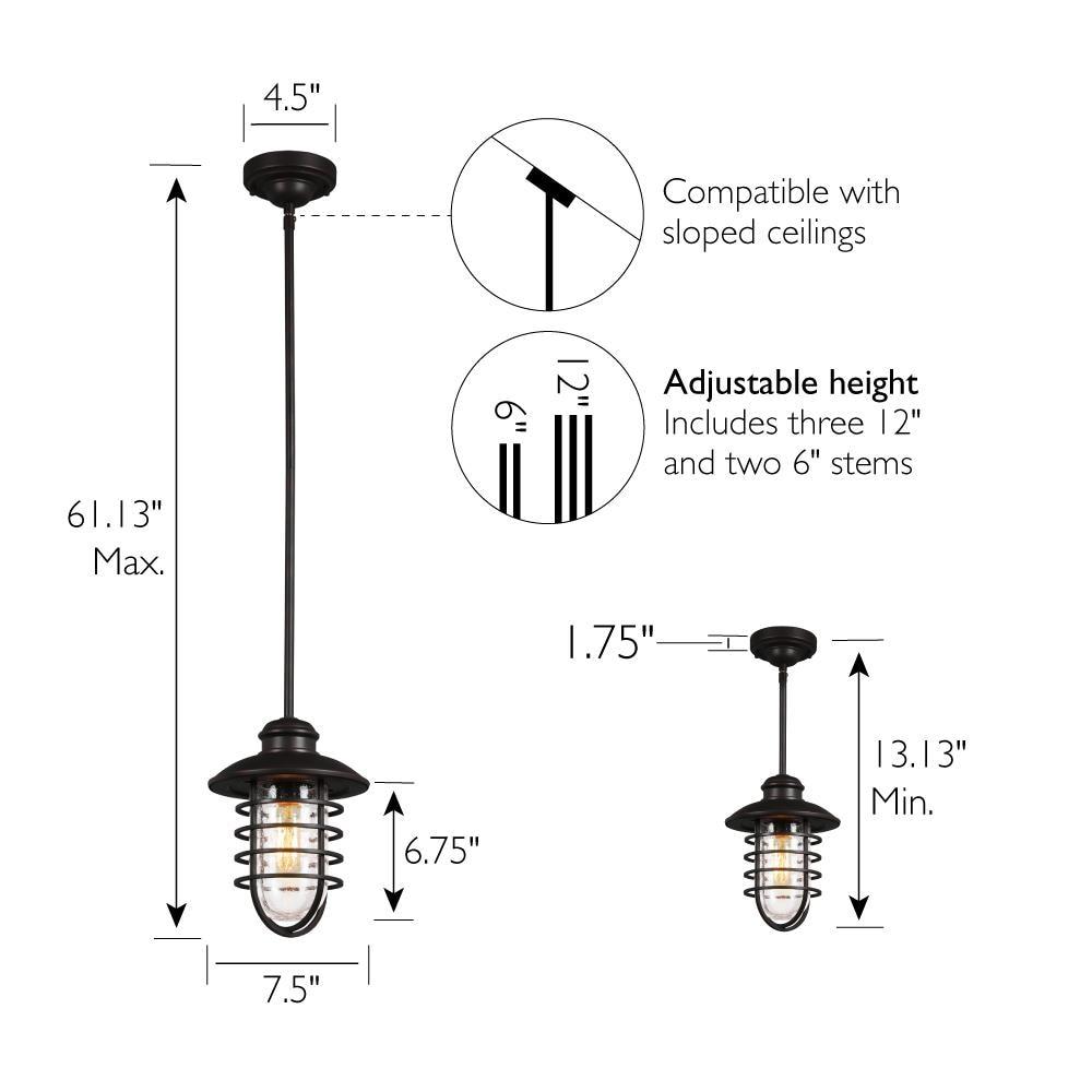 Design House 588996-BRZ Stevenson Rustic Industrial 1-Light Indoor Dimmable Pendant with Clear Seedy Glass and Metal Wire Shade for Kitchen island barBedroom, Bronze