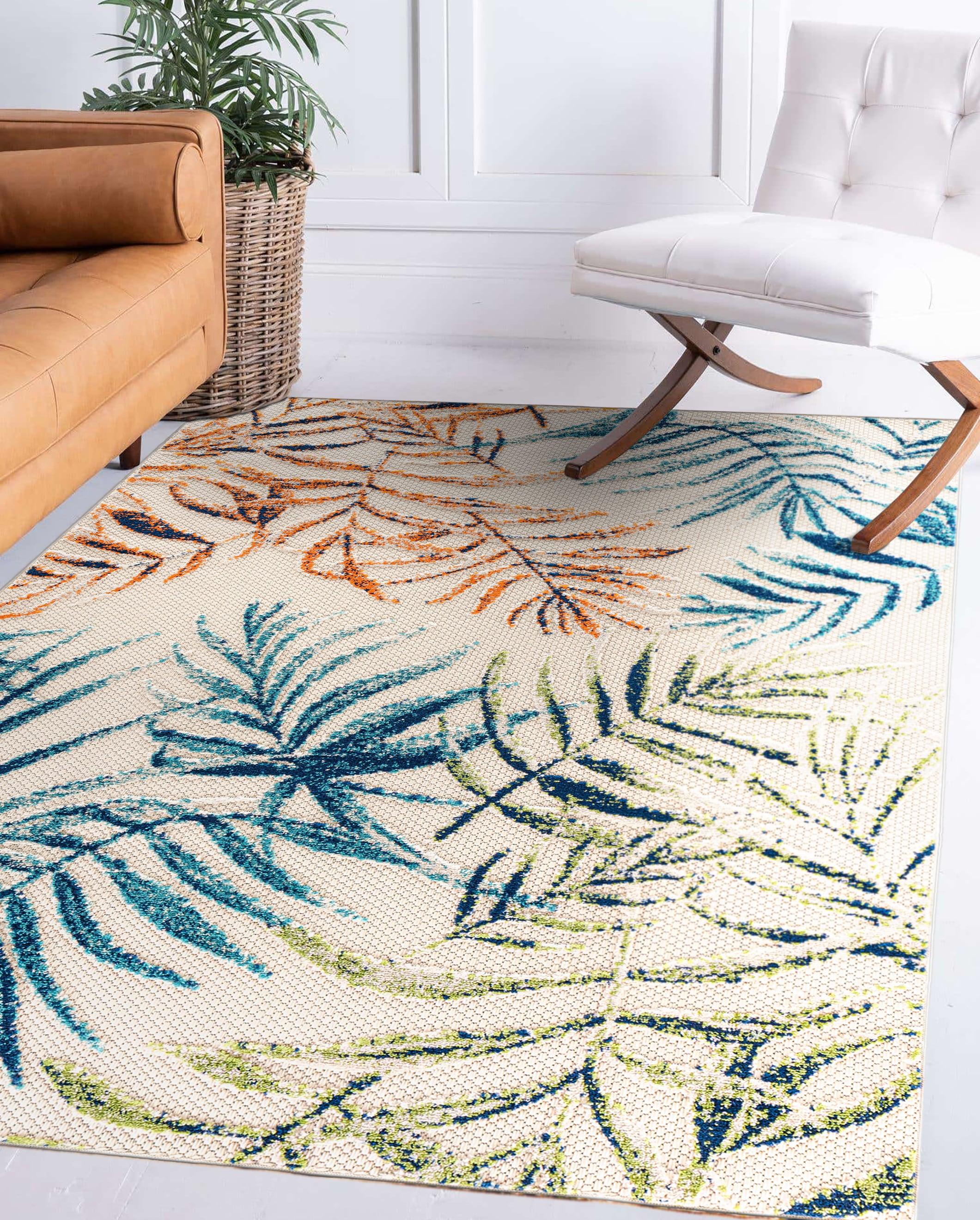 World Rug Gallery Bahama Palm Frond Floral Indoor/Outdoor Area Rug - Multi 5' x 7'