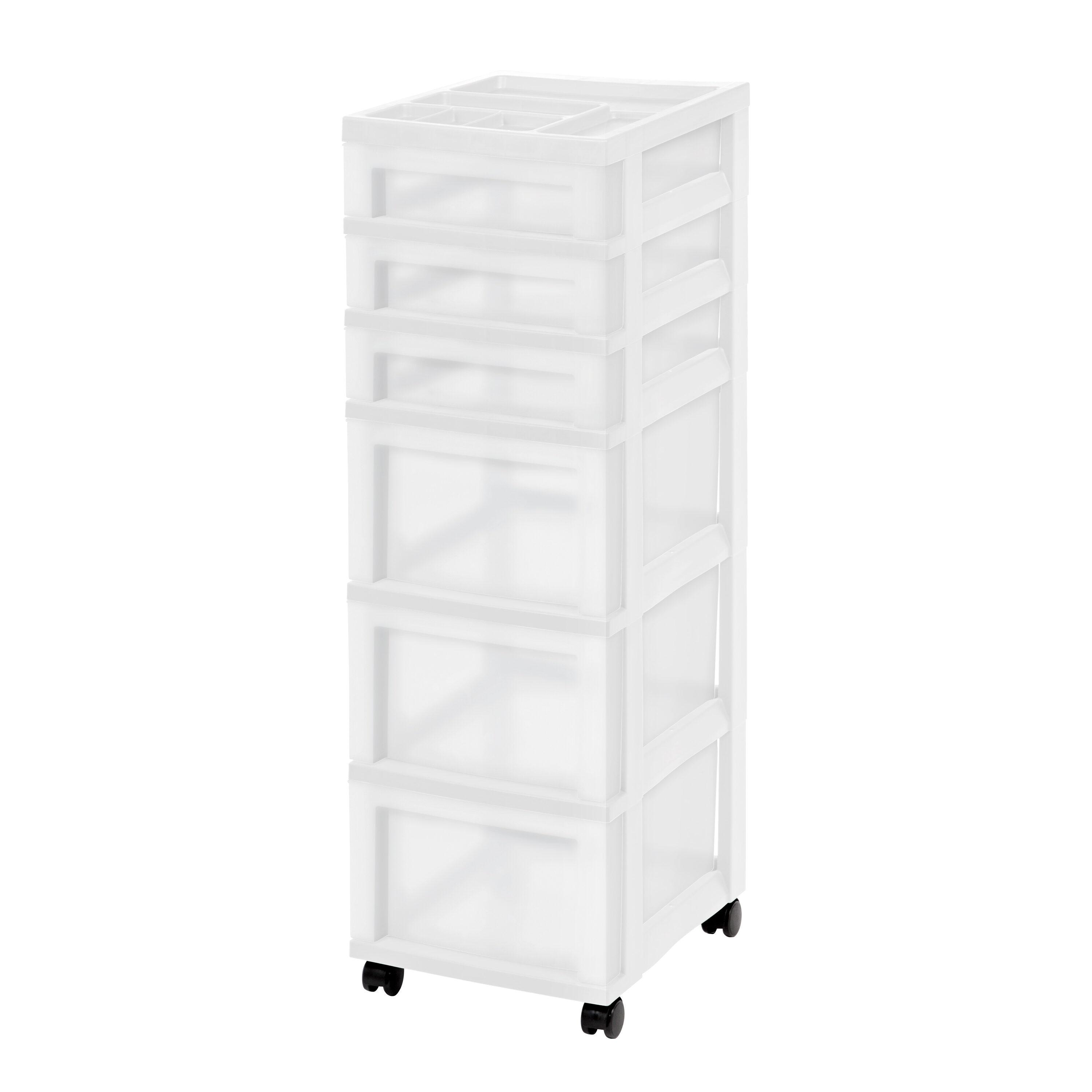 IRIS USA 6-Drawer Plastic Storage Cart with Organizer Top and Wheels, Clear/White