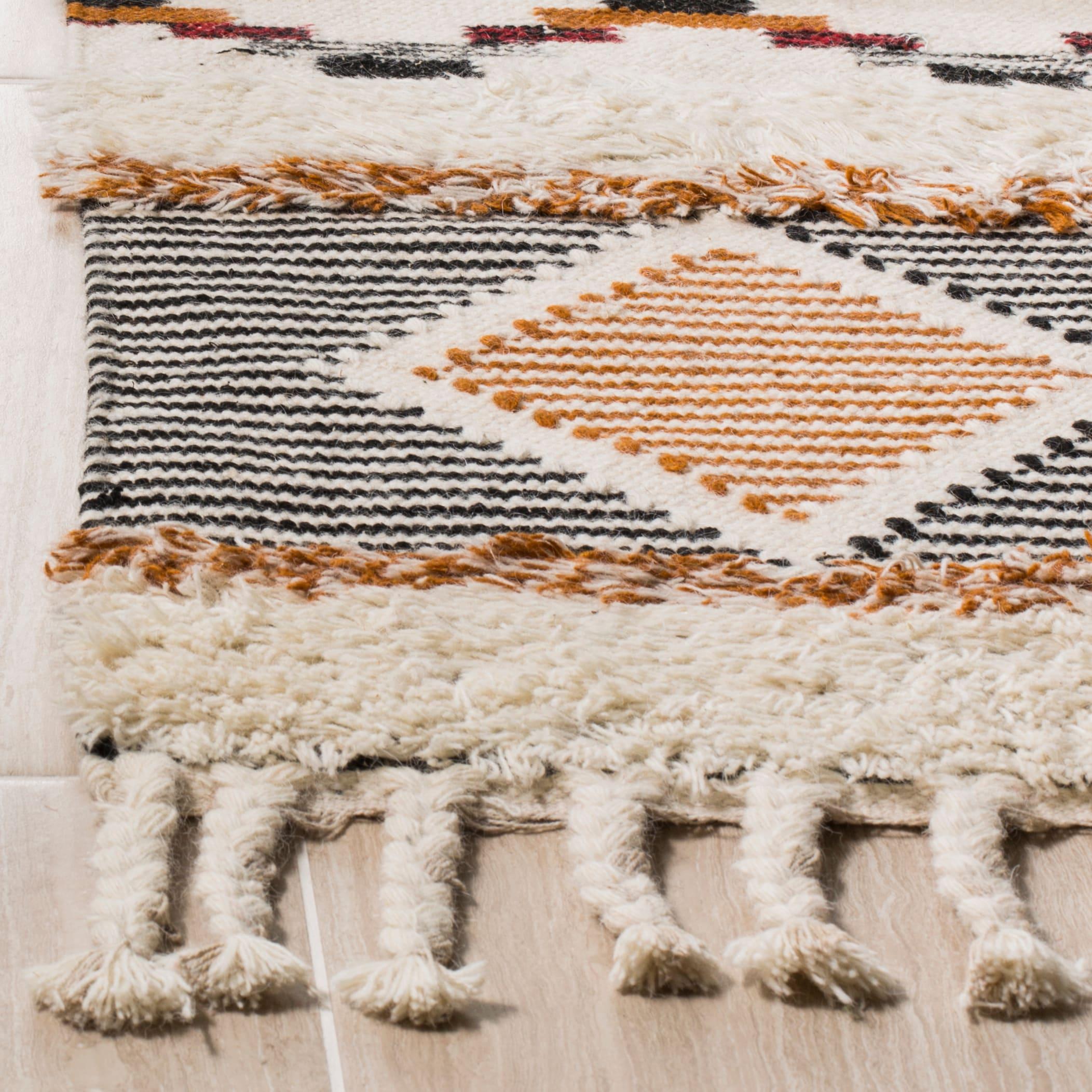 Kenya KNY904 Hand Knotted Area Rug - Ivory/Black-Orange - 6'x9' - Safavieh