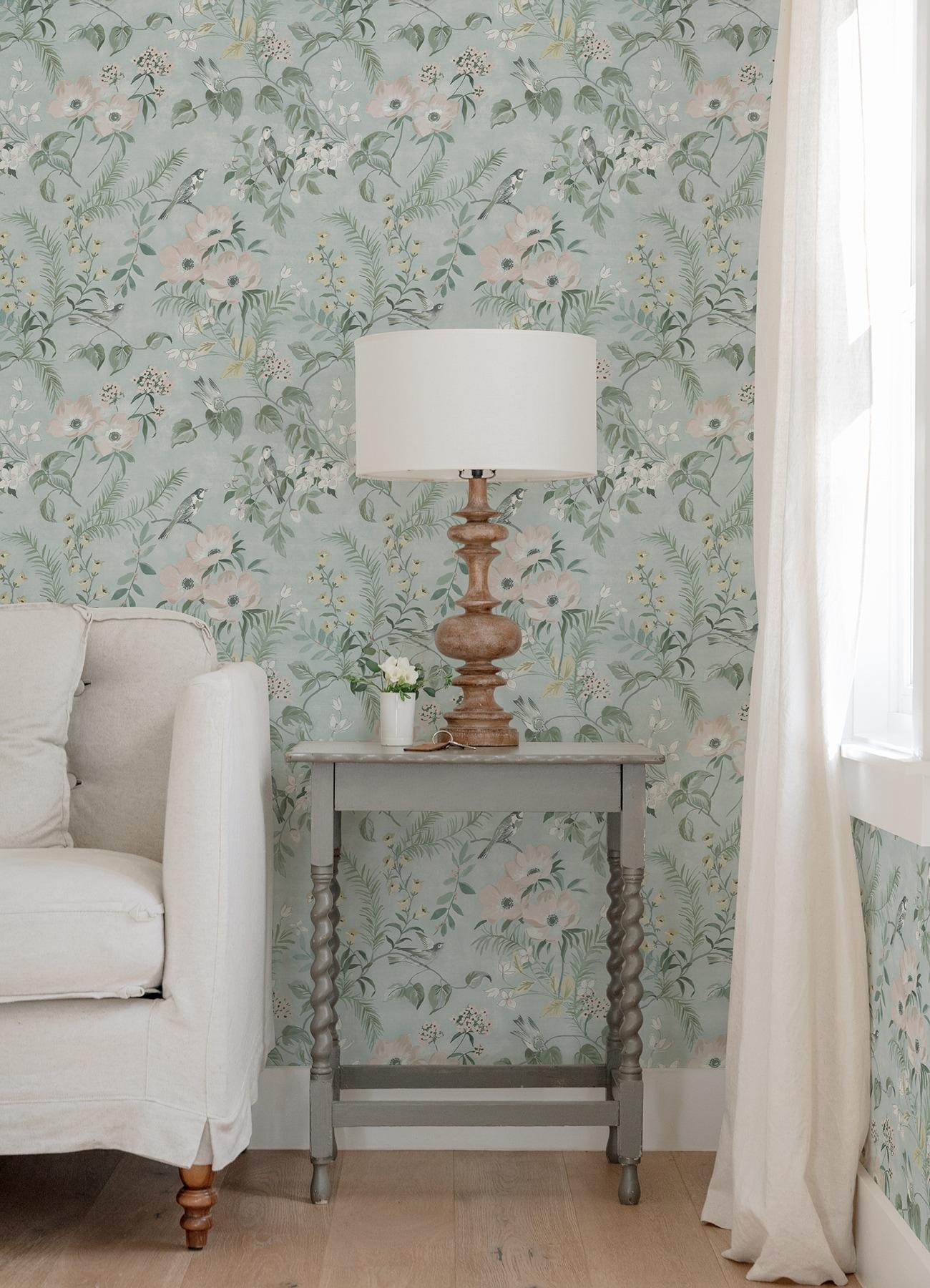 Chesapeake Frederique Mint Floral Wallpaper, 20.5-in by 33-ft, 56.38 sq. ft.