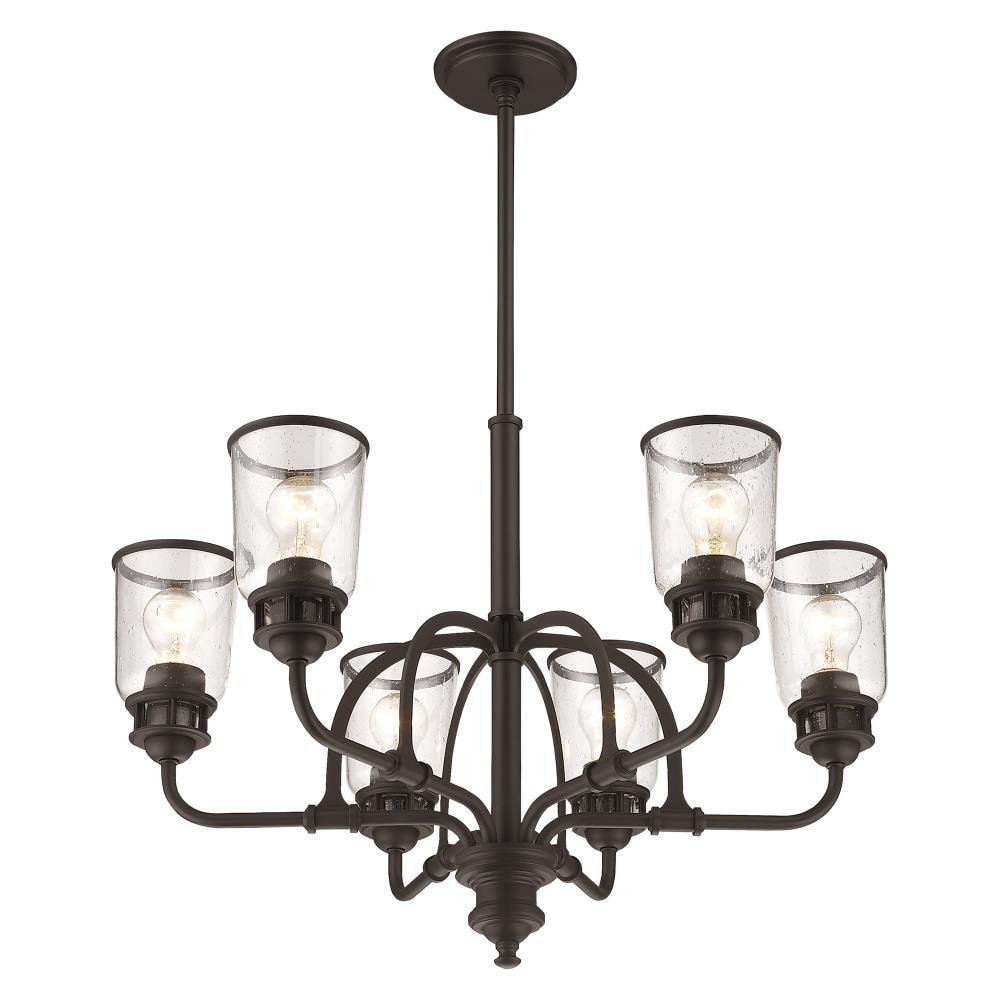 6 Light Bronze Chandelier with Hand Blown Clear Seeded Glass Shade