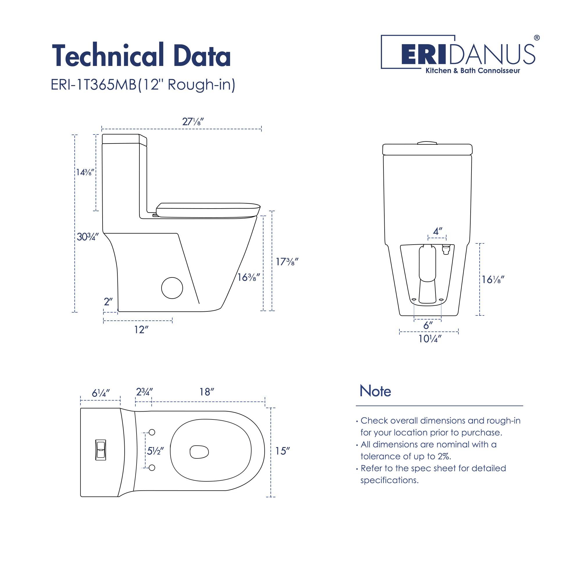 Turner 1.1/1.6 GPF Elongated Chair Height Floor Mounted Modern One-Piece Toilet (Seat Included)