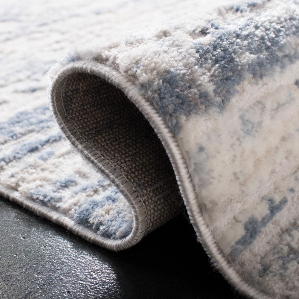 Ivory and Blue Abstract Square Synthetic Rug, 11' x 11'