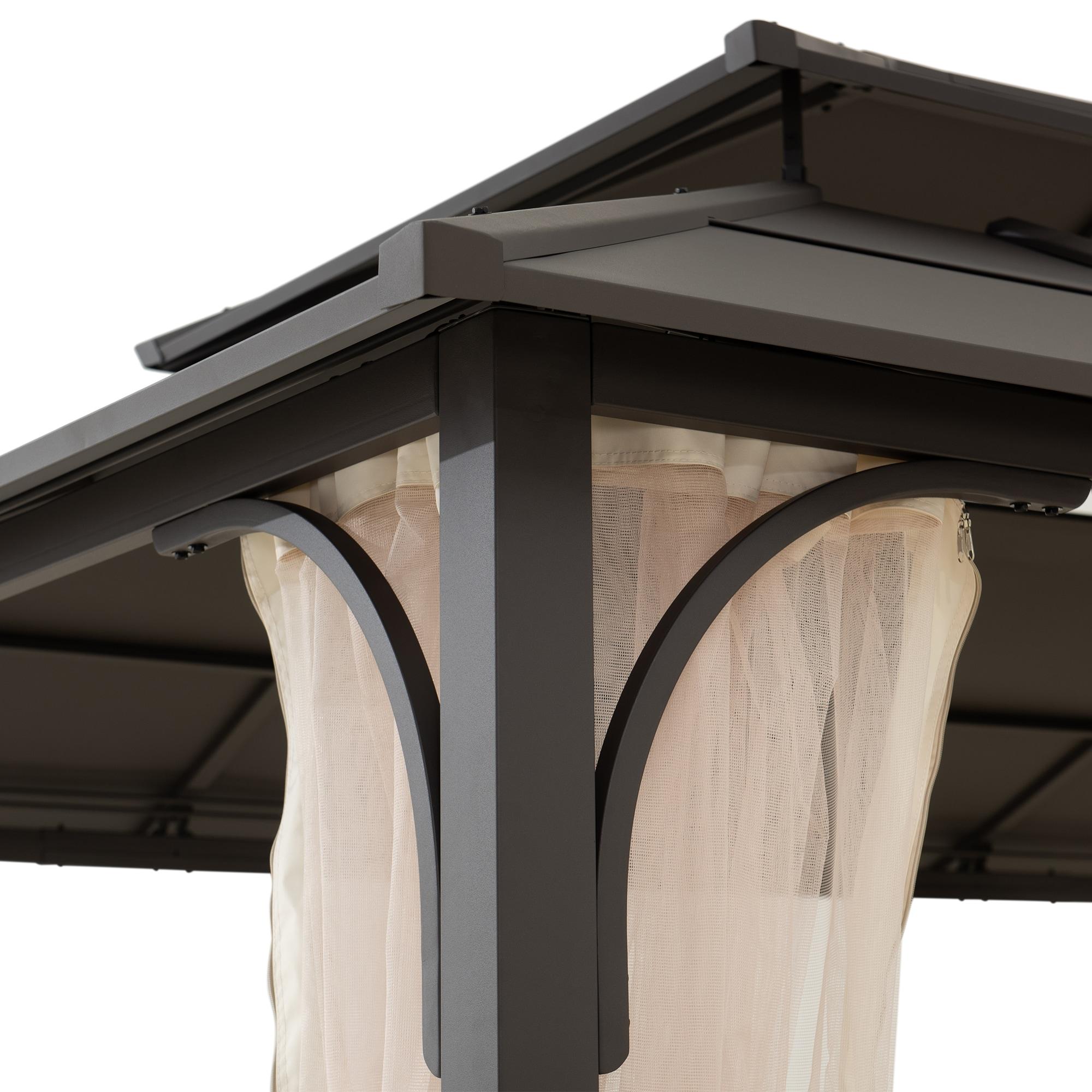 Sunjoy Sunjoy Hardtop Gazebo 12 x 16 ft. Outdoor Gazebo, Heavy Duty Steel Frame Gazebo, Double Tiered Metal Gazebo with Ceiling Hook and Removable Netting Sidewalls