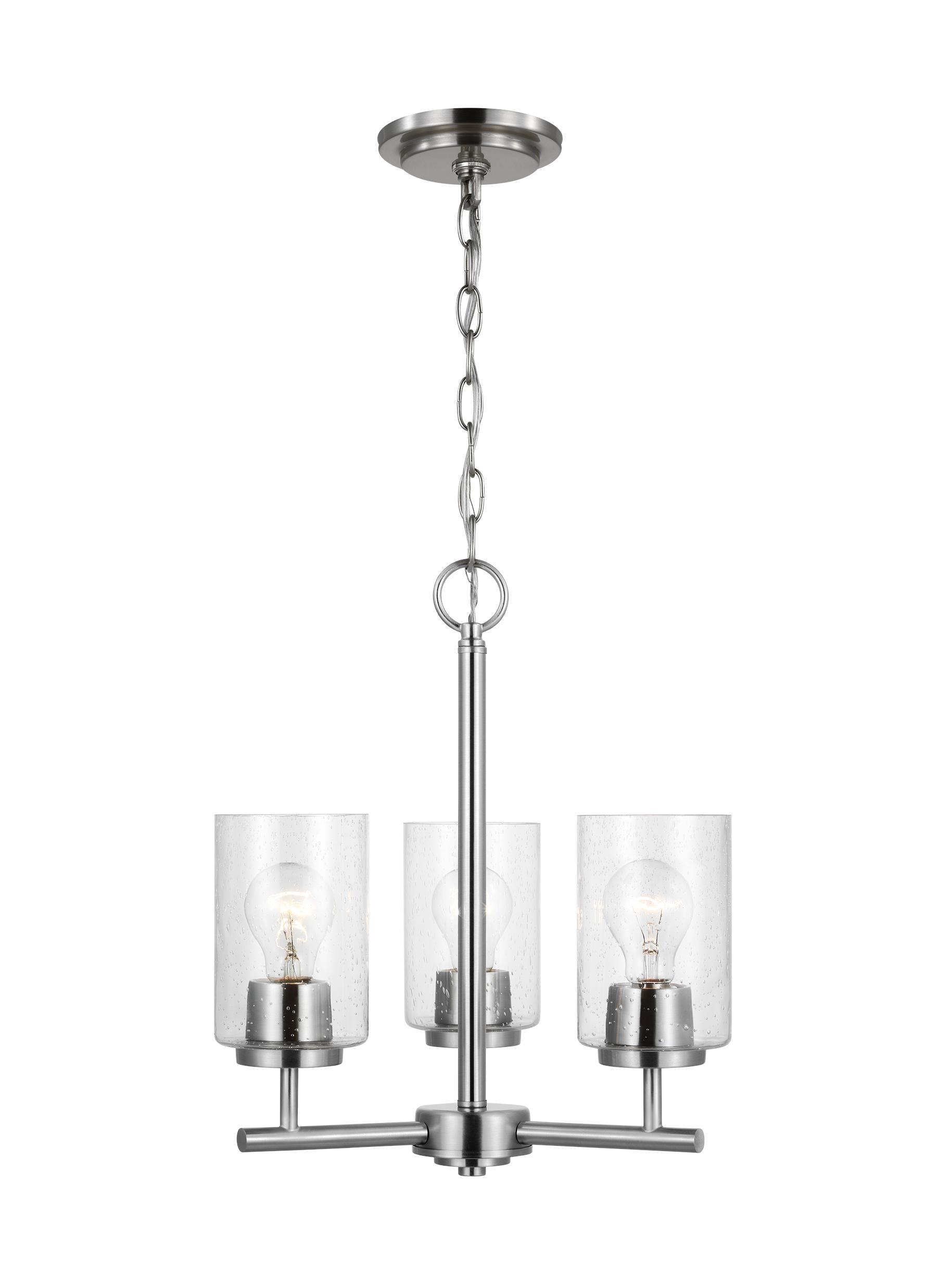 Oslo 3-Light Brushed Nickel Transitional Contemporary Hanging Chandelier with Clear Seeded Glass Shades
