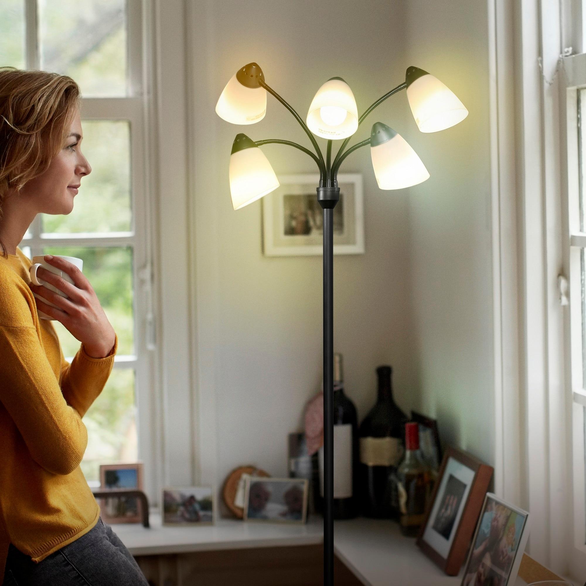 Brightech Medusa 74 in. Modern 5-Light Height Adjustable Gooseneck LED Floor Lamp with 5 Cone Shades