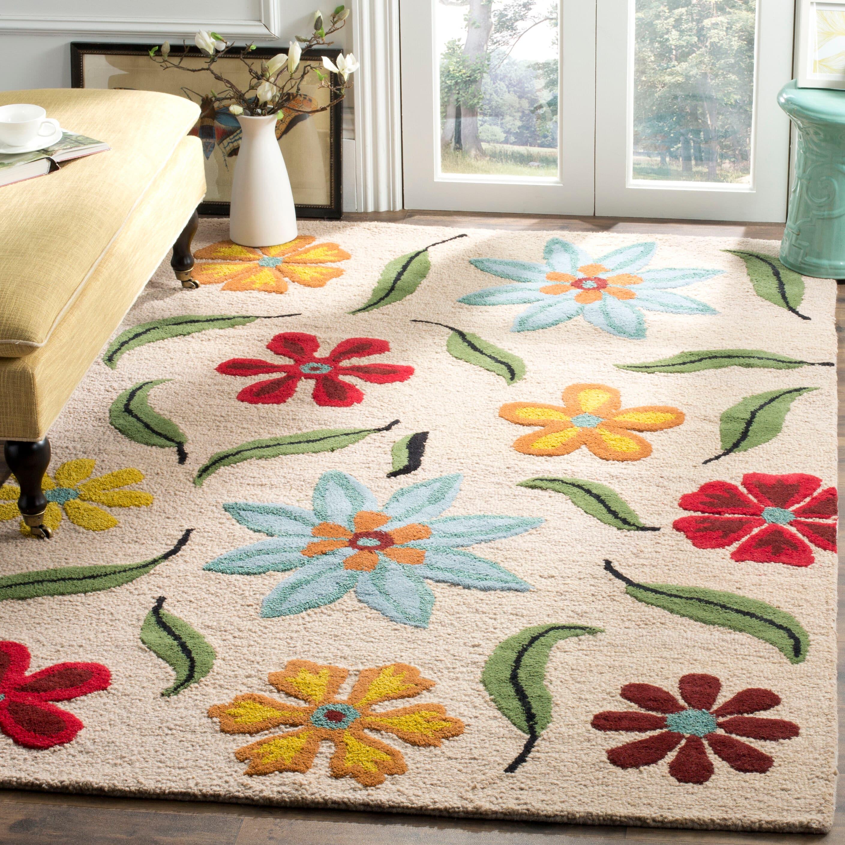Blossom BLM678 Hand Hooked Accent Rug - Beige/Multi - 2'6"x4' - Safavieh.