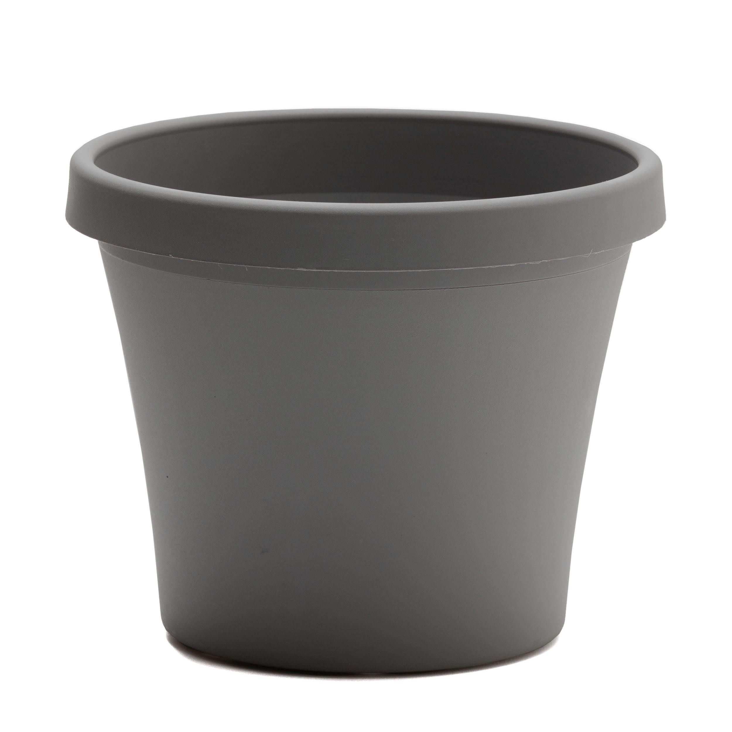 Charcoal Gray Round Resin Planter with Drainage Holes