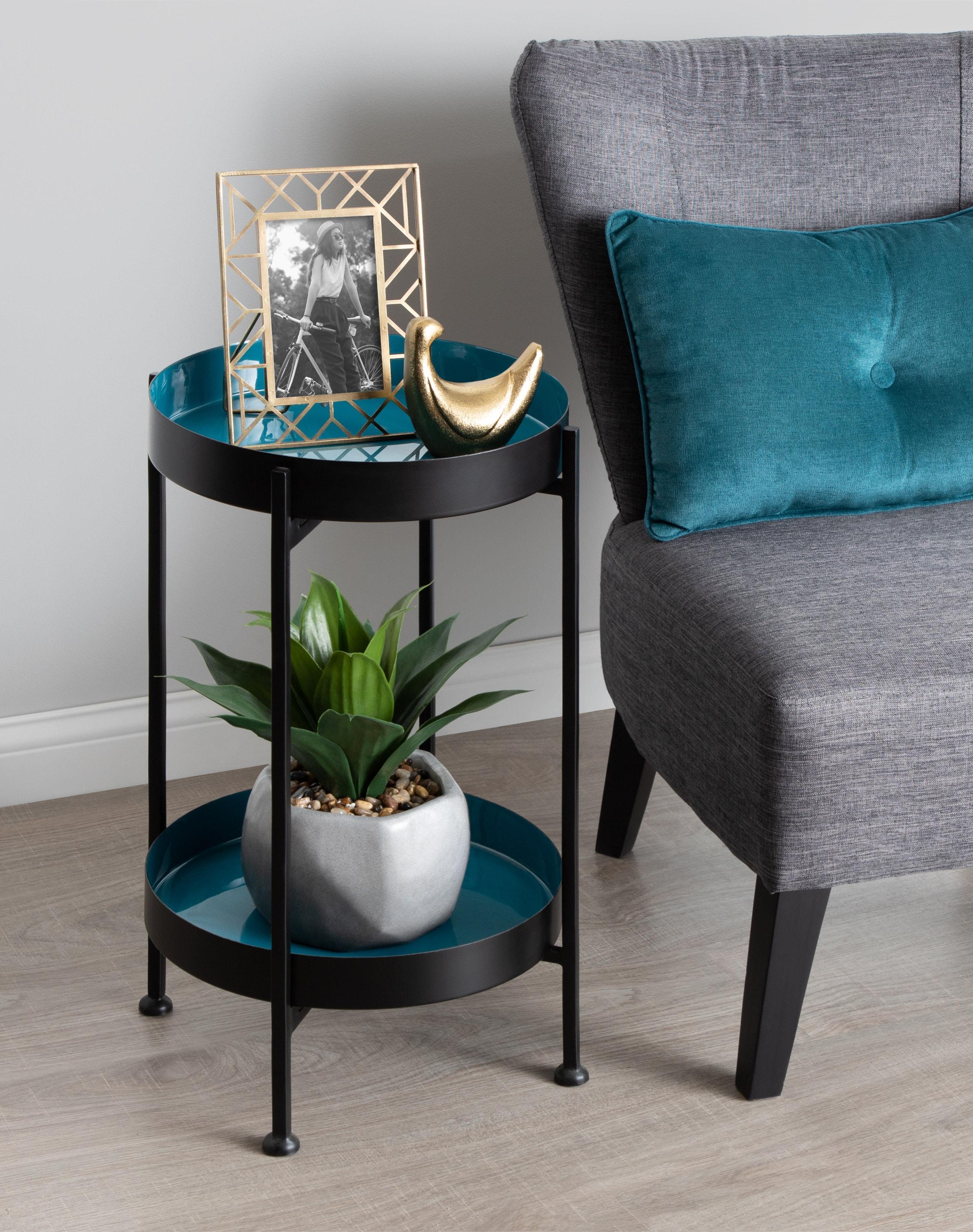 Kate and Laurel Nira Round Metal Side Table, 15x15x24, Teal and Black