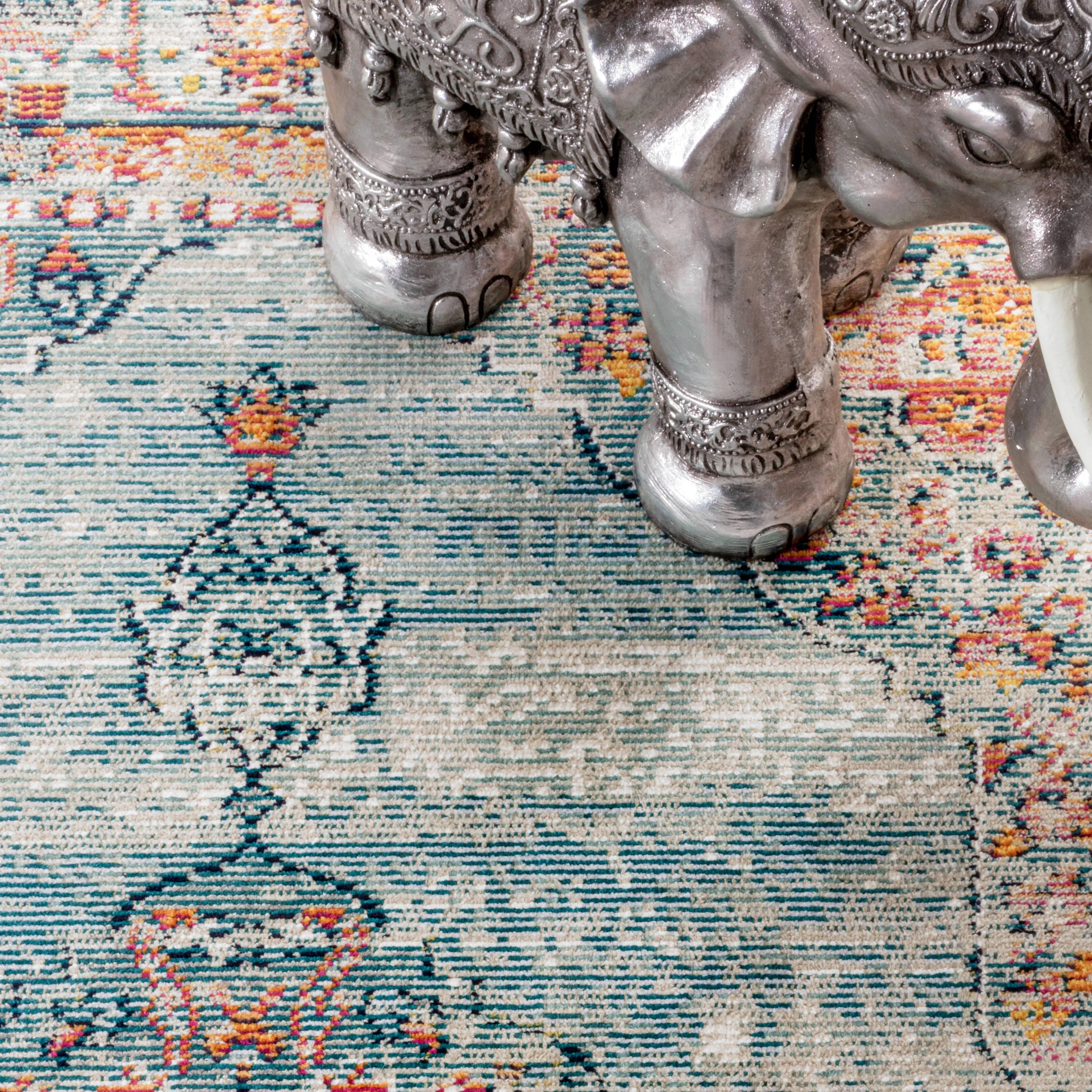4'x6' Cadiz Vintage Medallion Area Rug, Coral/Turquoise - JONATHAN Y