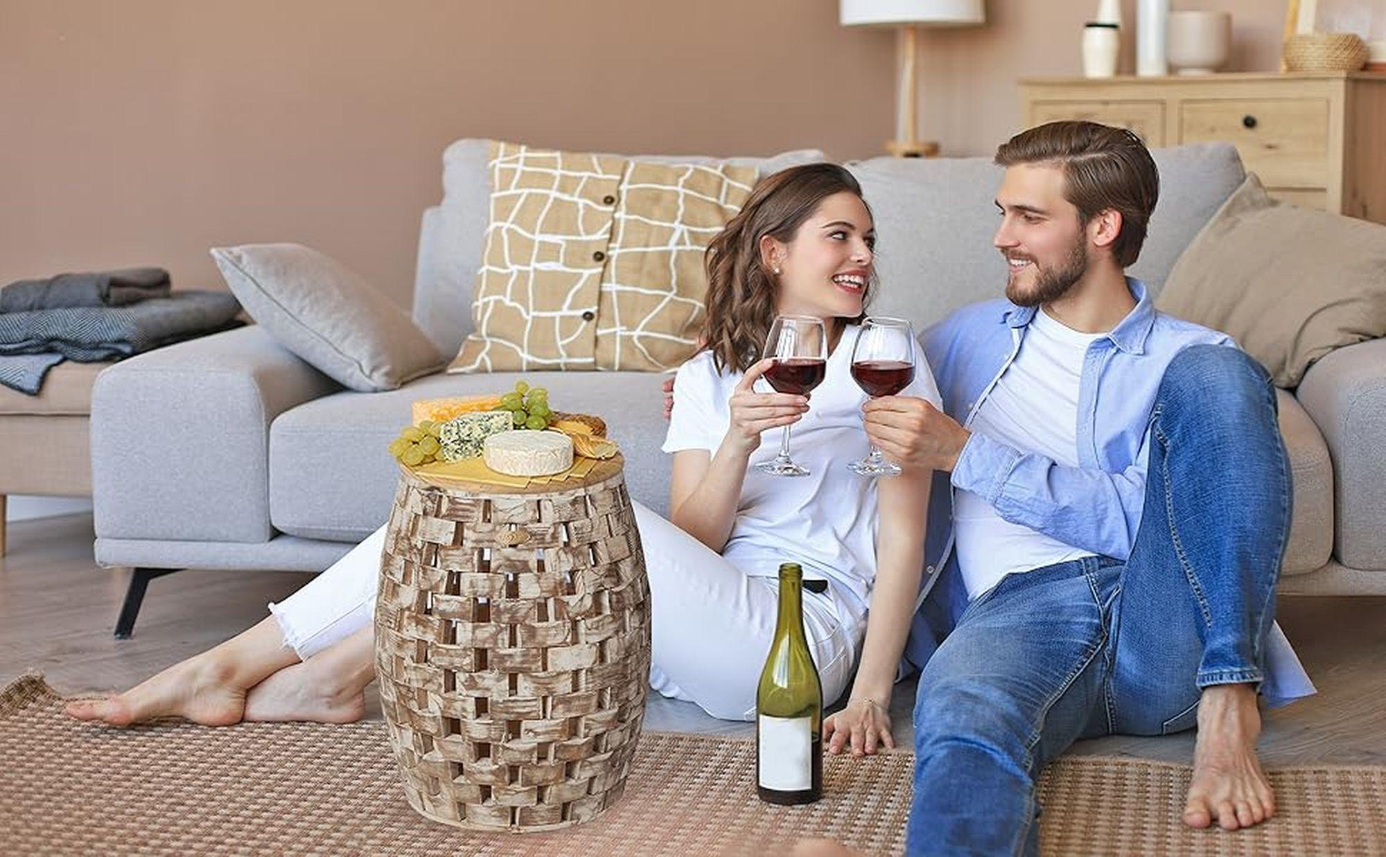 Balkene Home Maya Oval Rustic Garden Stool Wood Outdoor Seating & End Table Portable Adaptable Outdoor Furniture - Seasoned Patina Finish