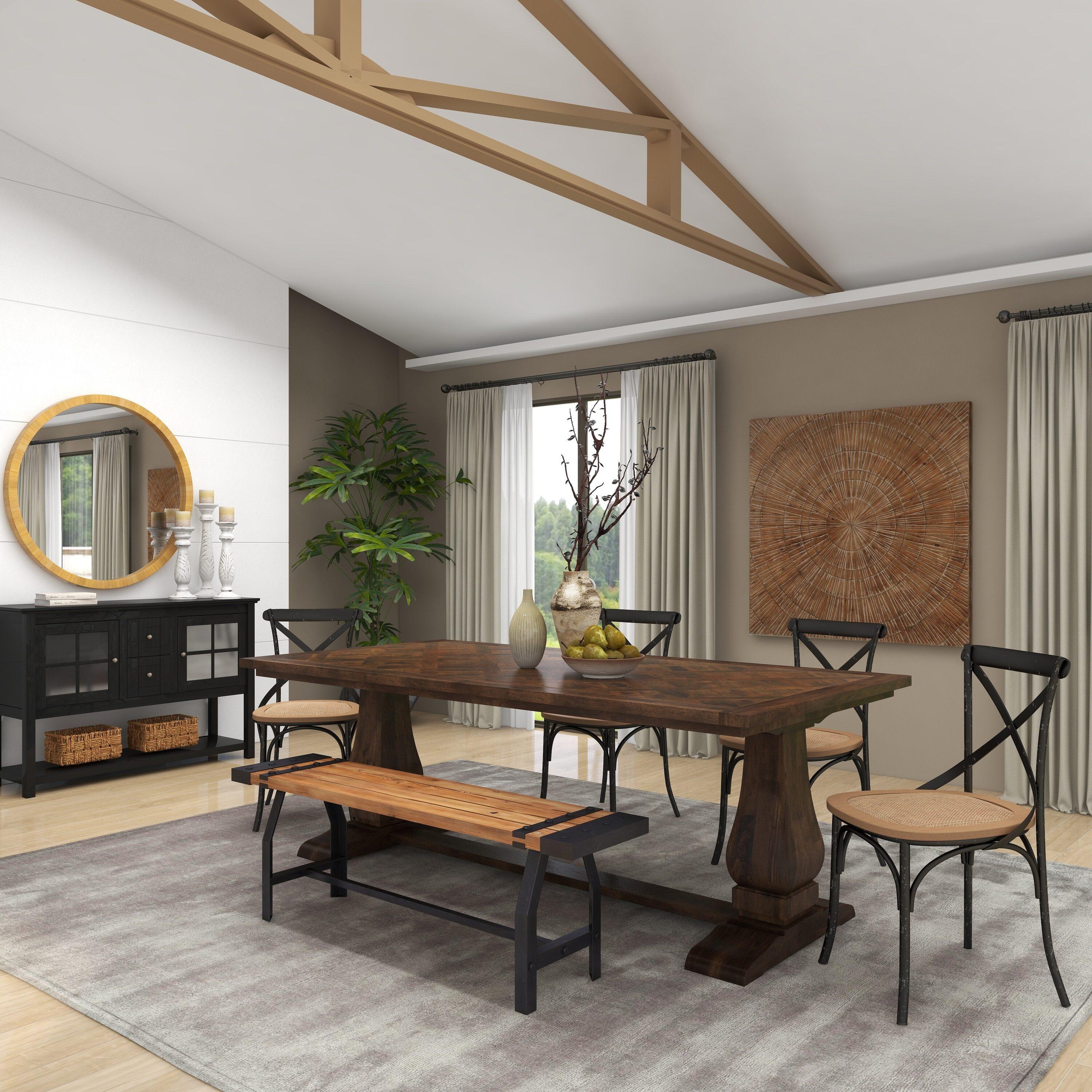 DecMode 84" x 30" Brown Mango Wood Dining Table with Parquet Inlay, 1-Piece