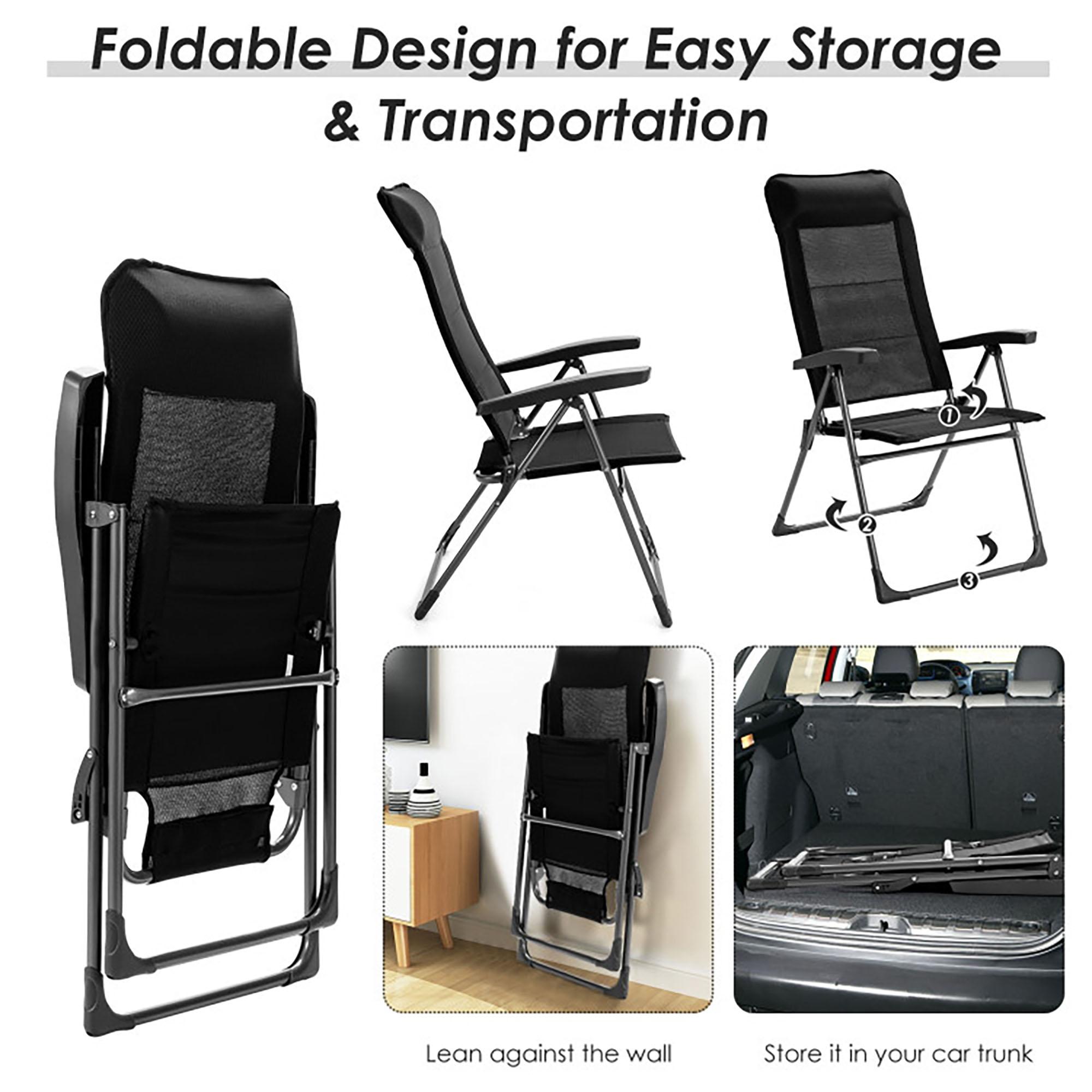 Costway 2PCS Patio Folding Dining Chairs Portable Camping Headrest Adjust Black