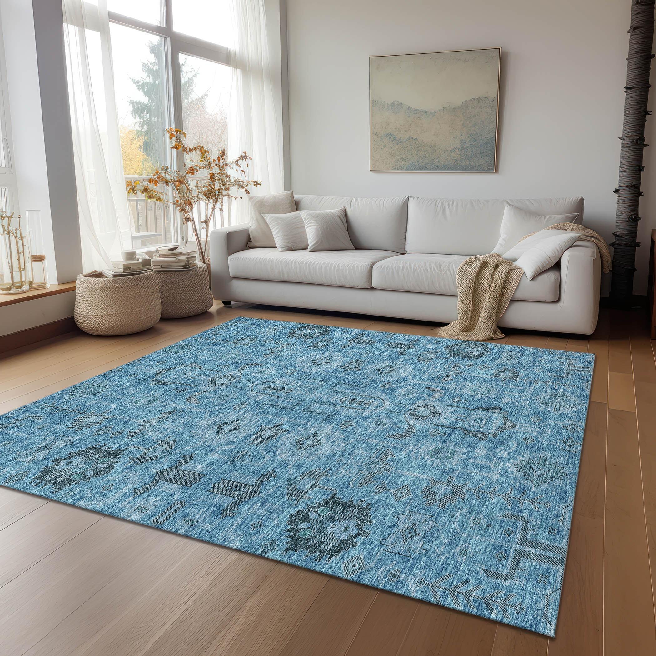 Addison Rugs Chantille Indoor/Outdoor Traditional Oriental Blue Washable Rectangle Rug, 2'6" x 3'10"