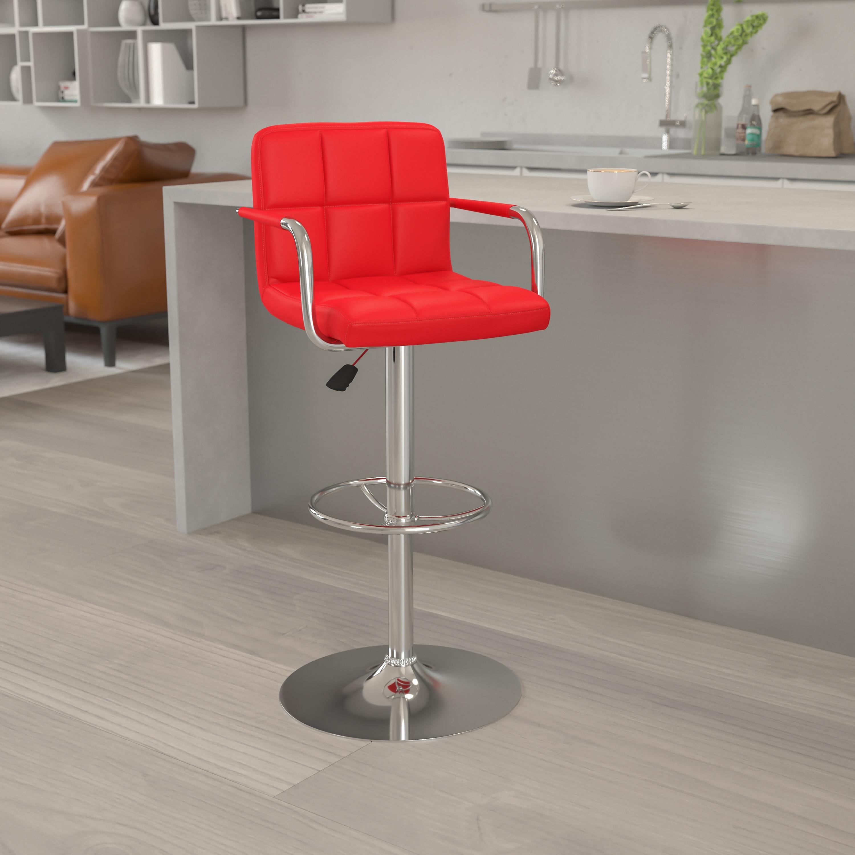 Flash Furniture Contemporary Quilted Vinyl Adjustable Height Barstool with Arms and Chrome Base