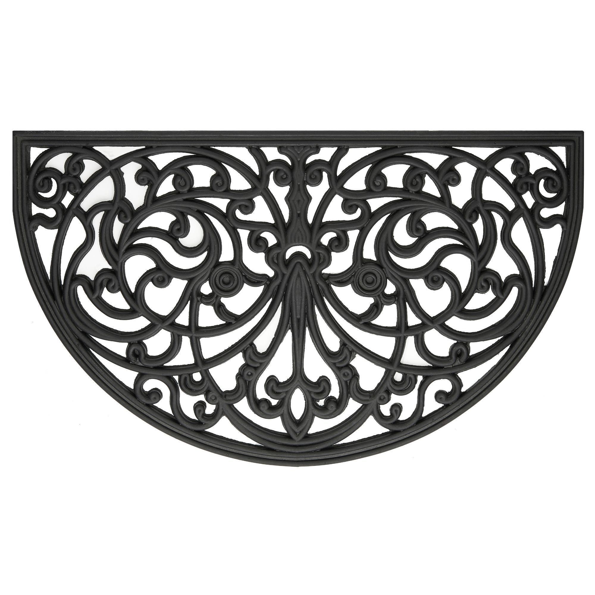 Black Wrought Iron Rubber Semicircle Outdoor Entrance Rug