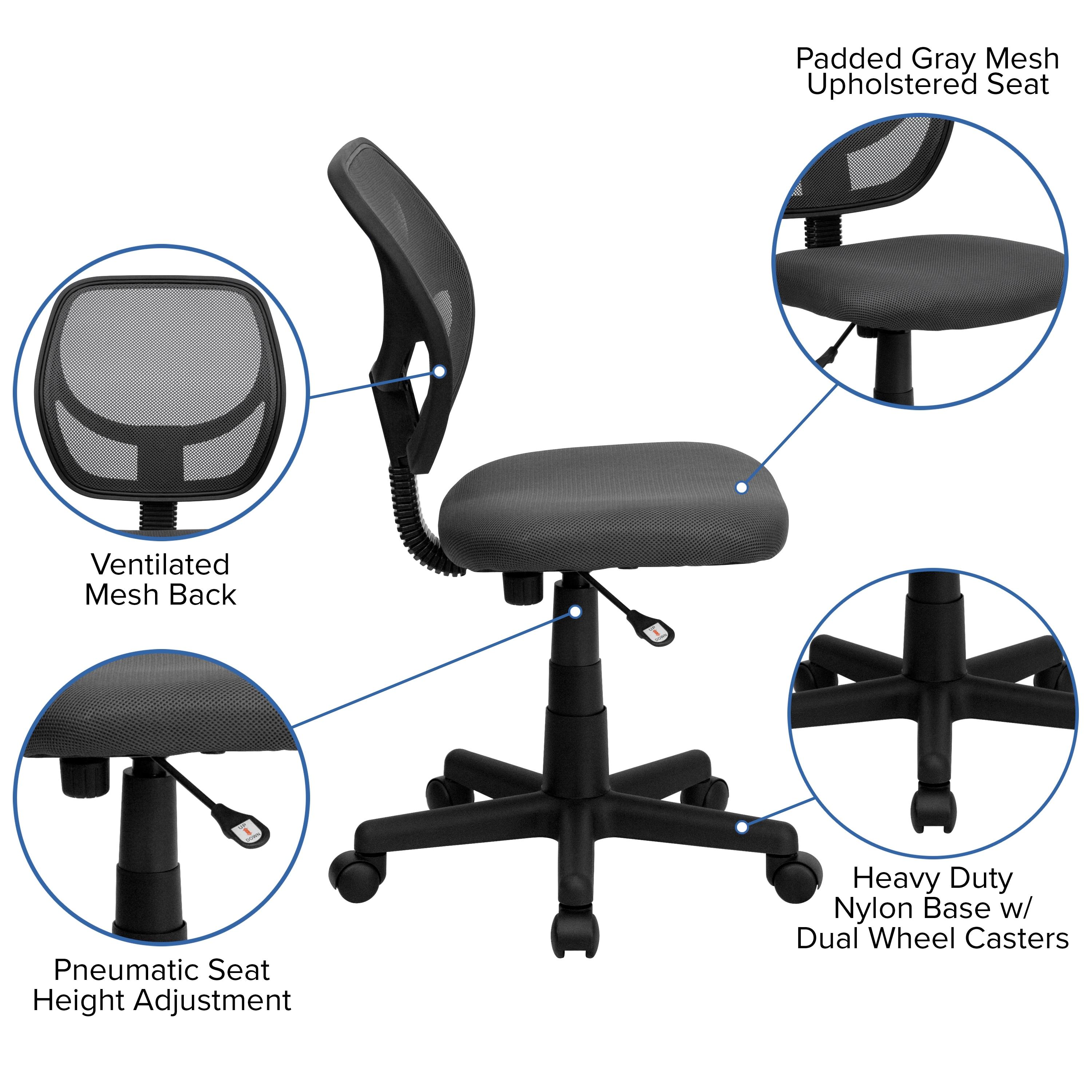 Flash Furniture Low Back Gray Mesh Swivel Task Office Chair with Curved Square Back