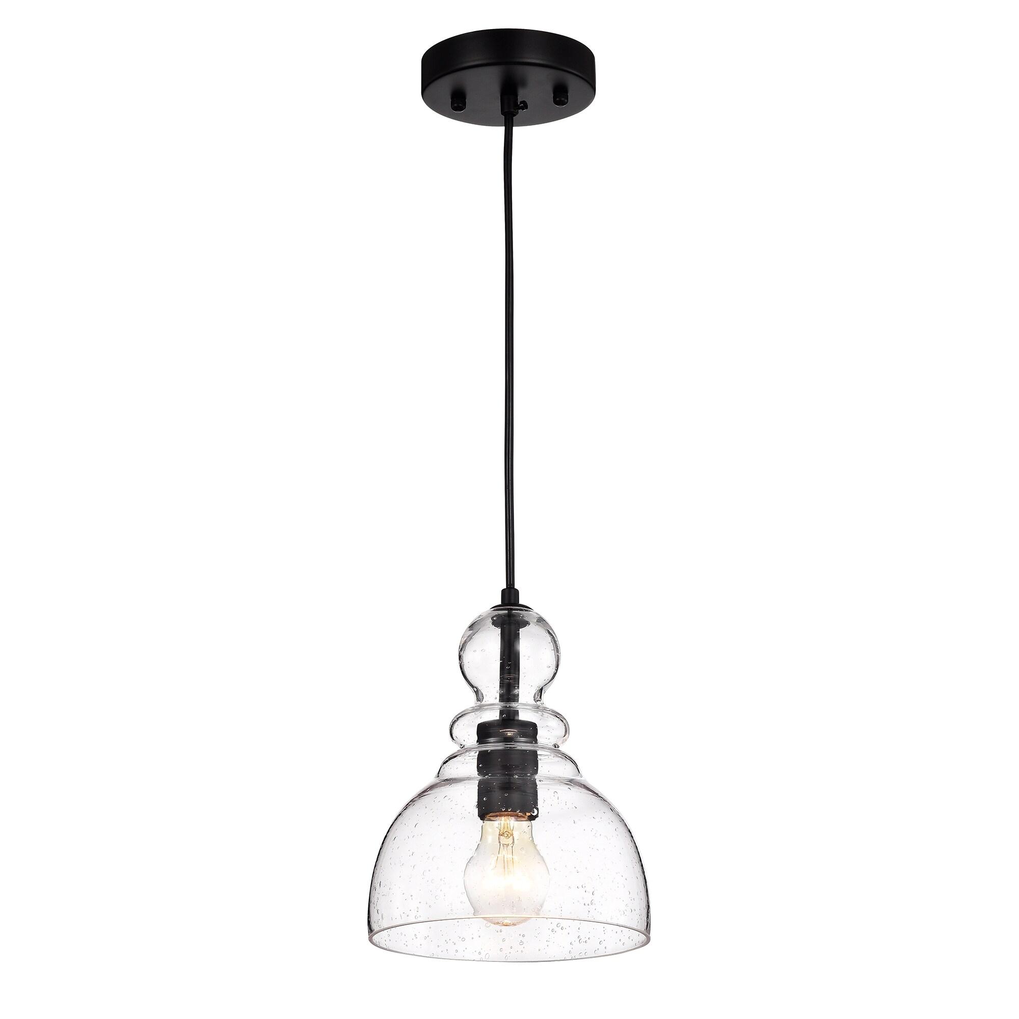 Nefelt Matte Black 1-Light Decanter Seeded Glass Pendant
