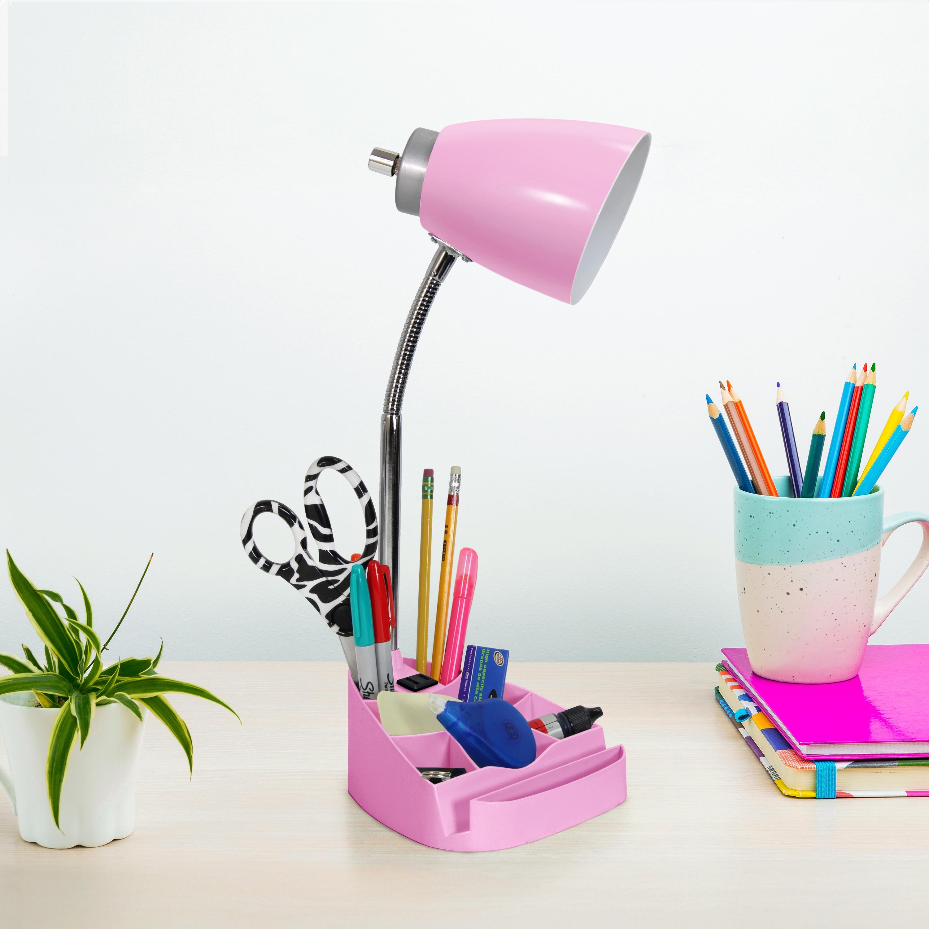 Creekwood Home Sleek Essentials 18.5" Flexible Desk Lamp with Charging Outlet and Storage Pink