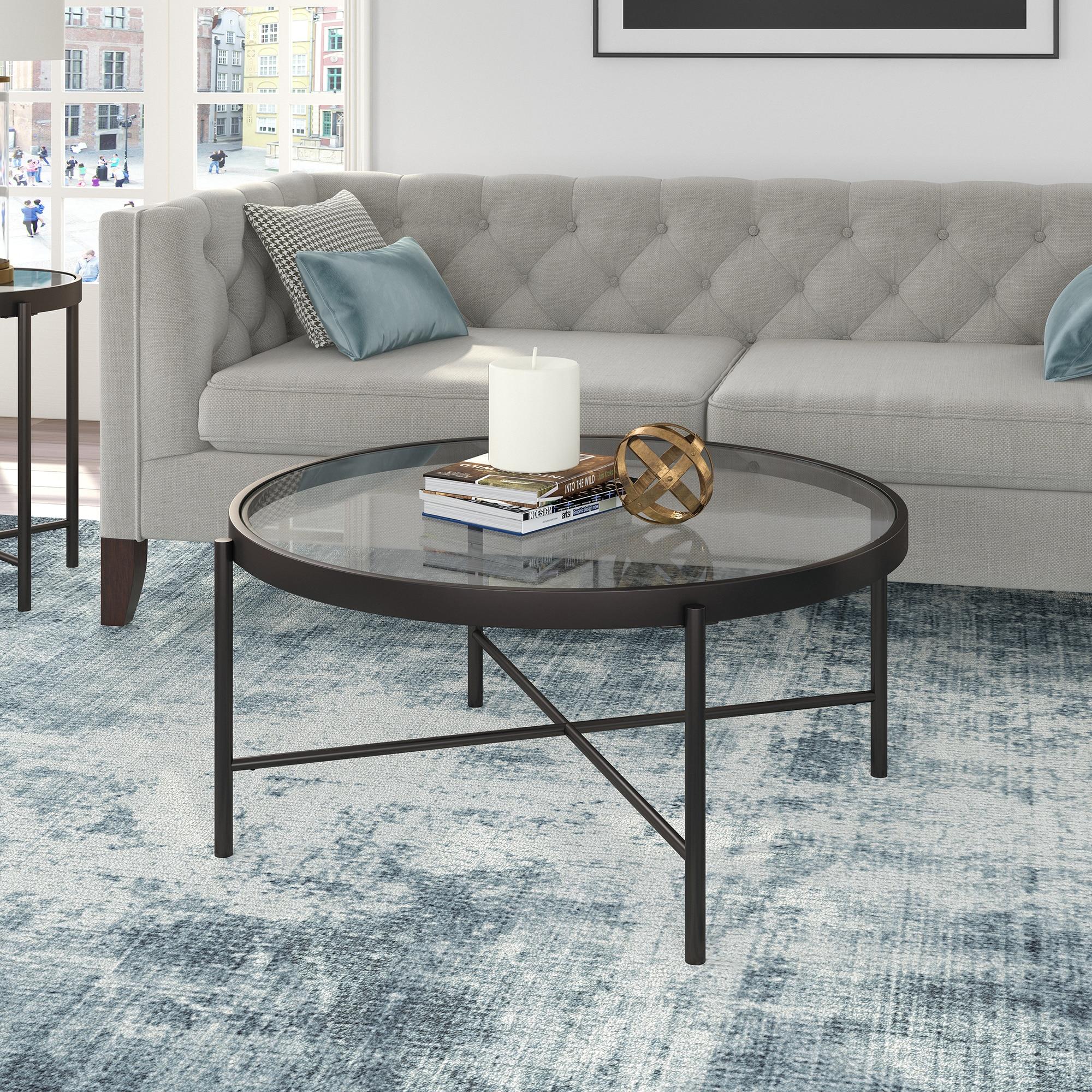 Evelyn&Zoe Duxbury 36" Wide Round Coffee Table, Blackened Bronze