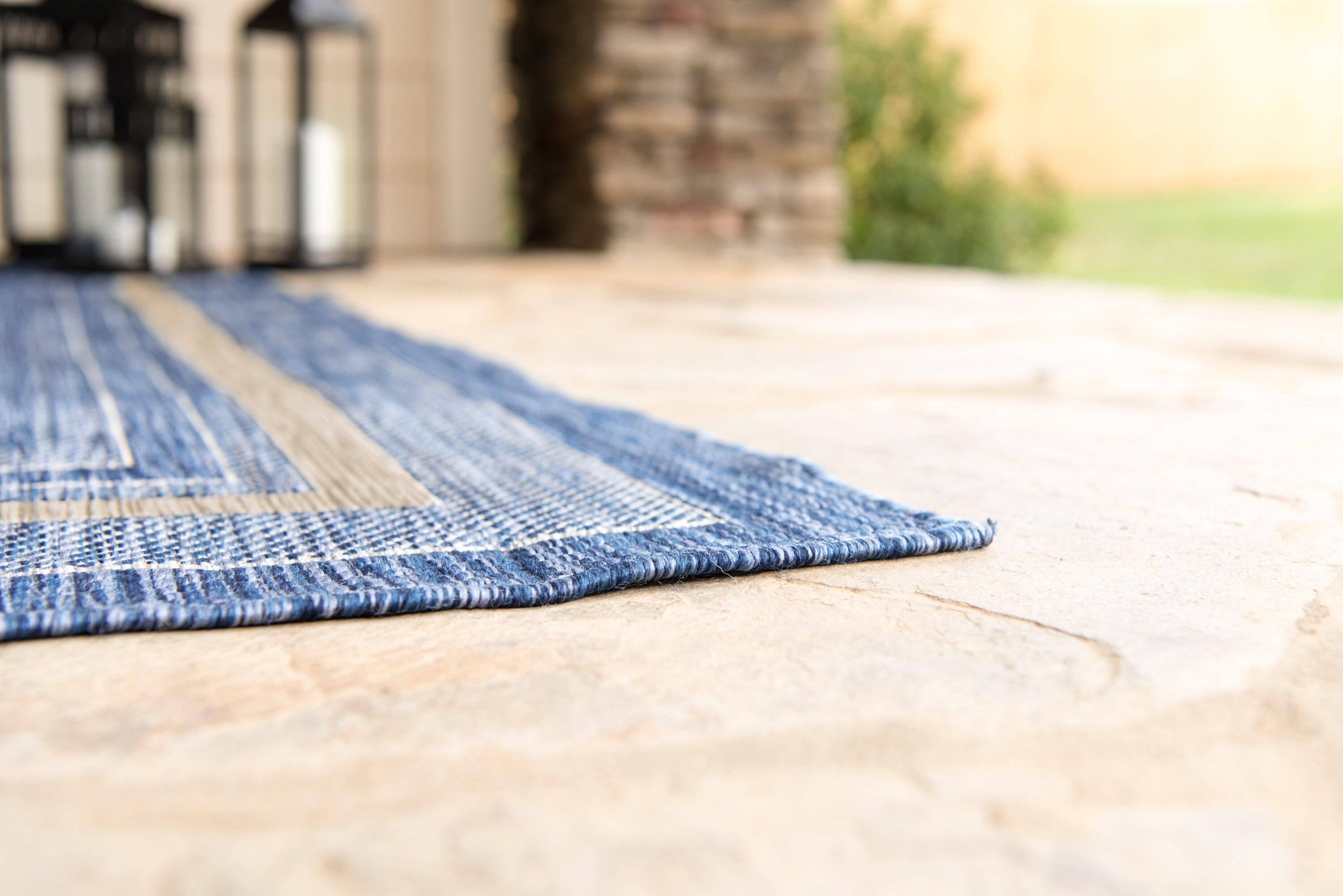 Unique Loom 6' 1 x 9' 0 Rectangle Indoor/Outdoor Border Blue Area Rug