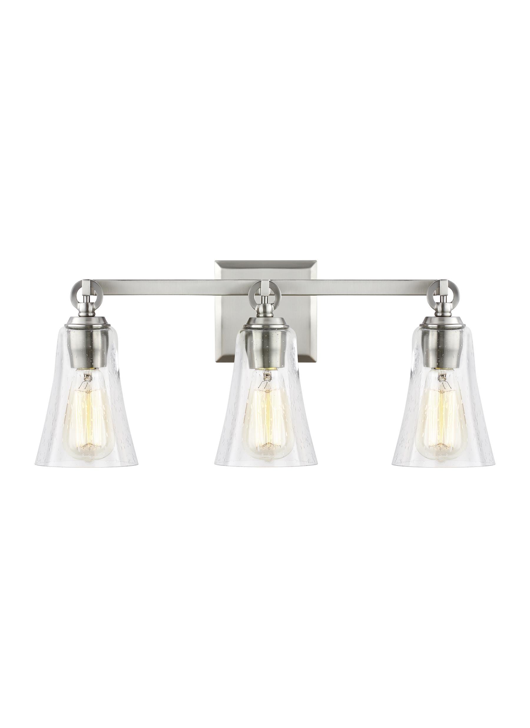 Satin Nickel 3-Light Vanity with Clear Seeded Glass Shades