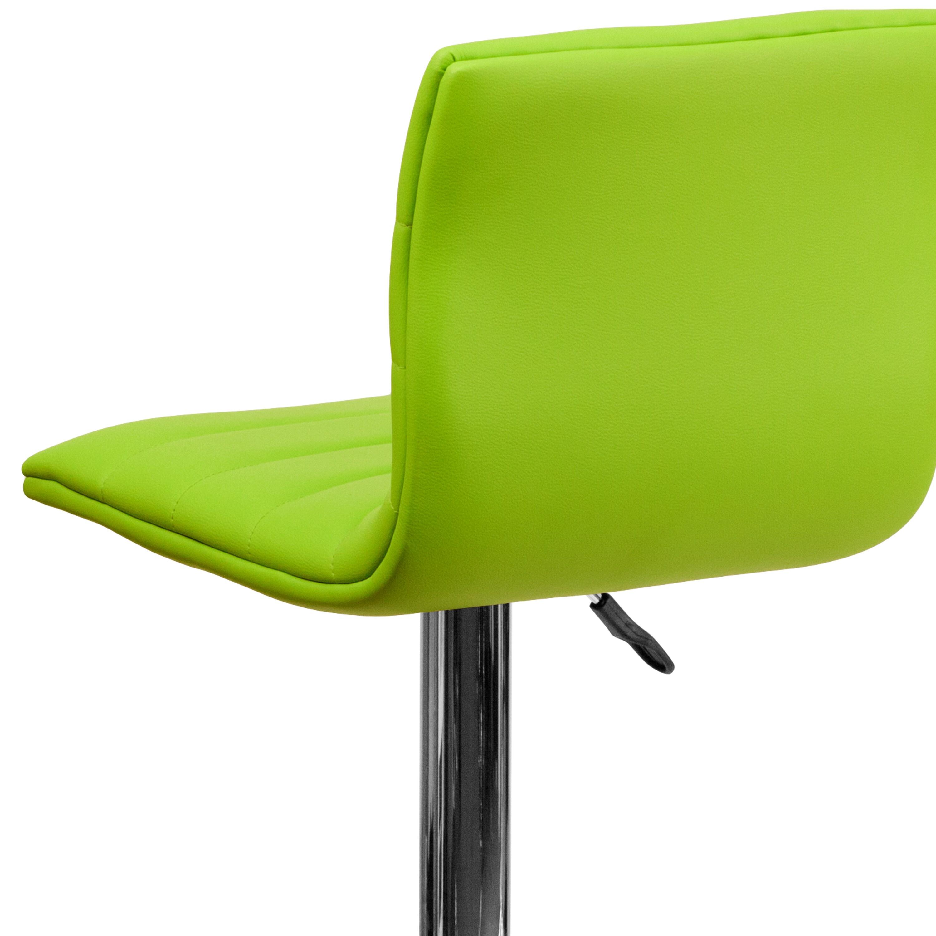 Flash Furniture Modern Green Vinyl Adjustable Bar Stool with Back, Counter Height Swivel Stool with Chrome Pedestal Base