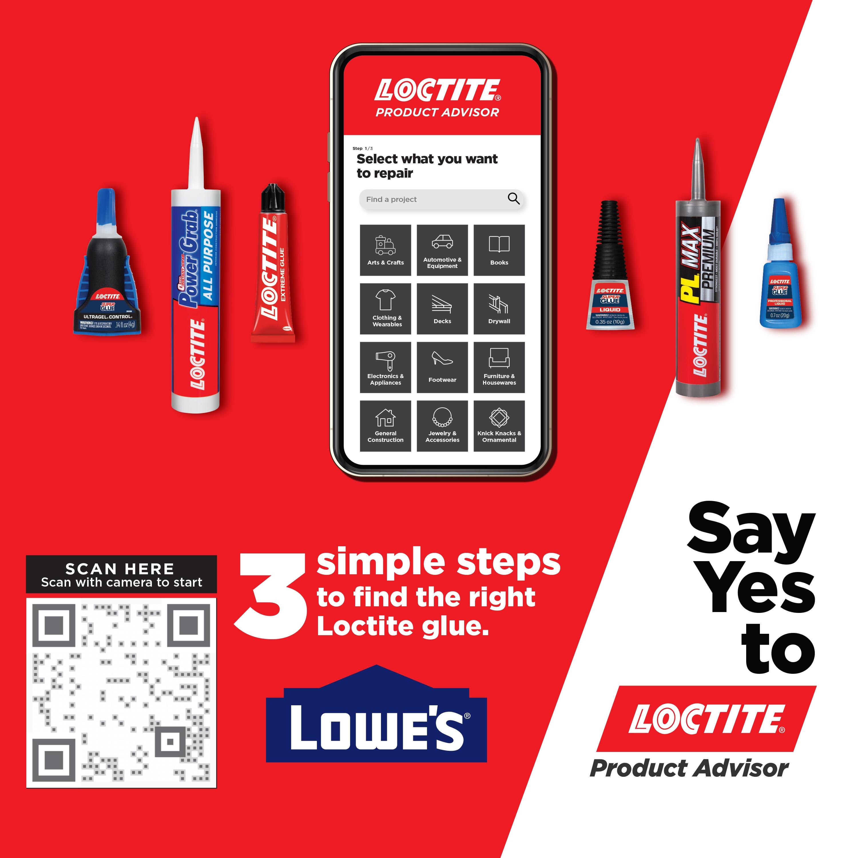 Loctite Power Grab Construction Adhesive All Purpose, Pack of 1, White 7.5 fl oz Pressure Pack