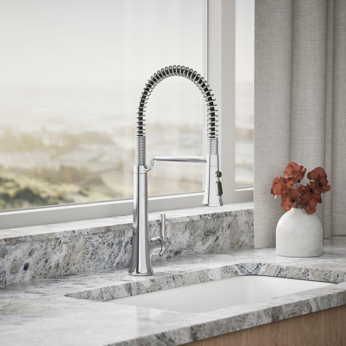Kohler Tone Single Handle Semi-Professional Pre-Rinse Kitchen Sink Faucet with Three-Function Pull Down Sprayer