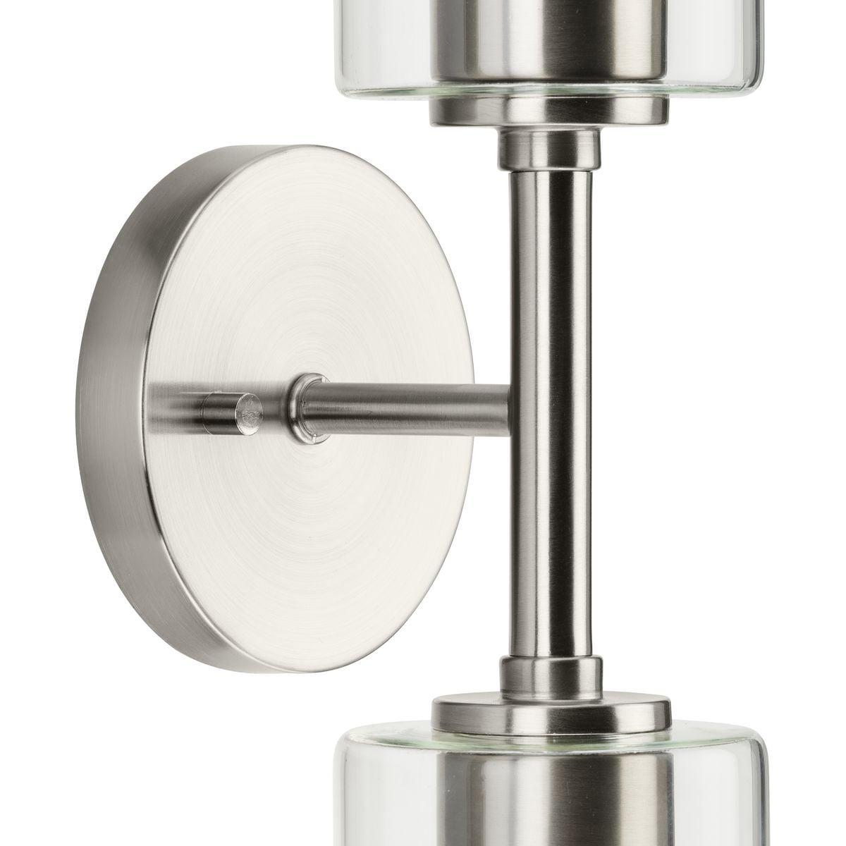 Progress Lighting Cofield 2-Light Wall Bracket, Brushed Nickel, Cylindrical Glass Shade