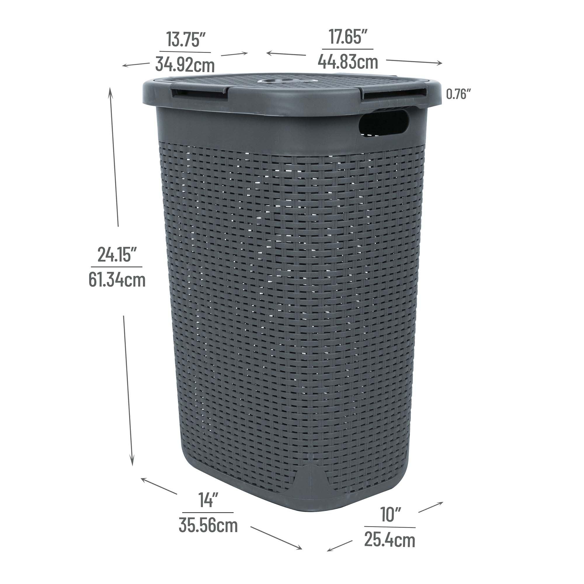 Mind Reader Mind Reader 60L Slim Laundry Hamper, Clothes Basket, Lid, Wicker Style, Plastic