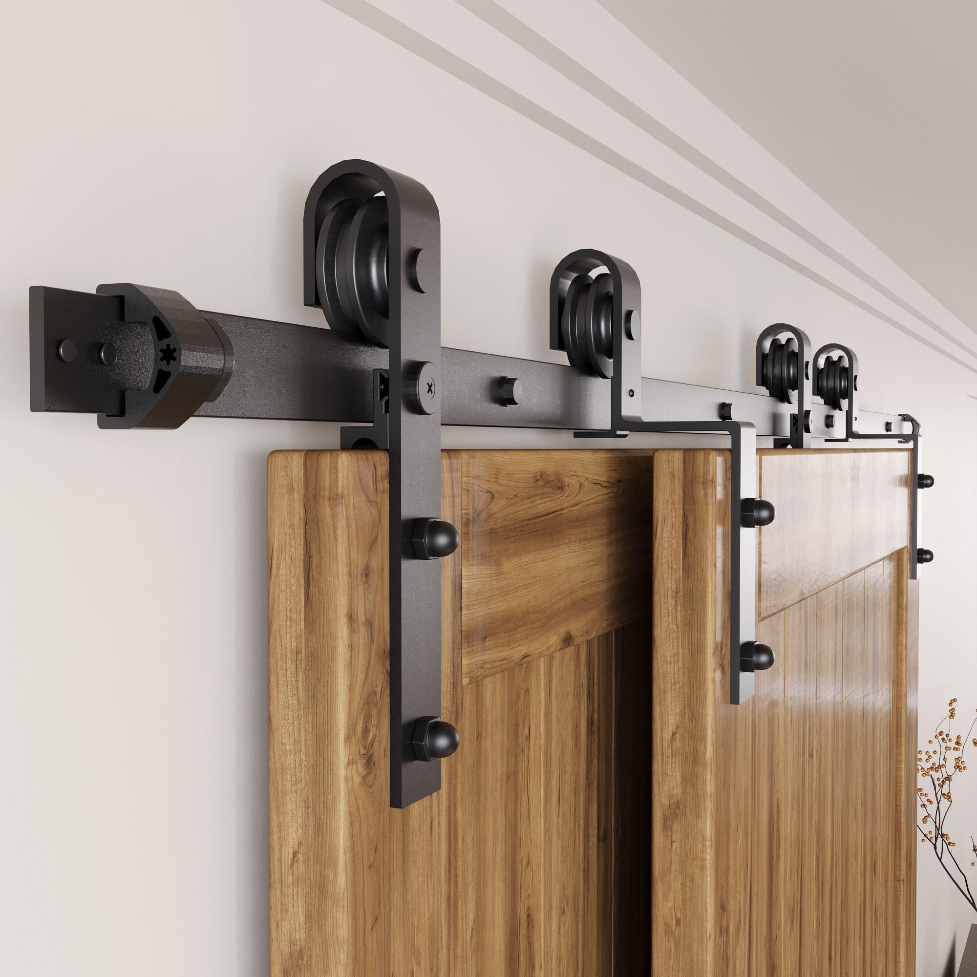 Homacer Black Rustic Single Track Bypass Sliding Barn Door Hardware Kit 6.6ft Black Rustic Carbon Steel Powder Coated Barn Door Hardware Kit